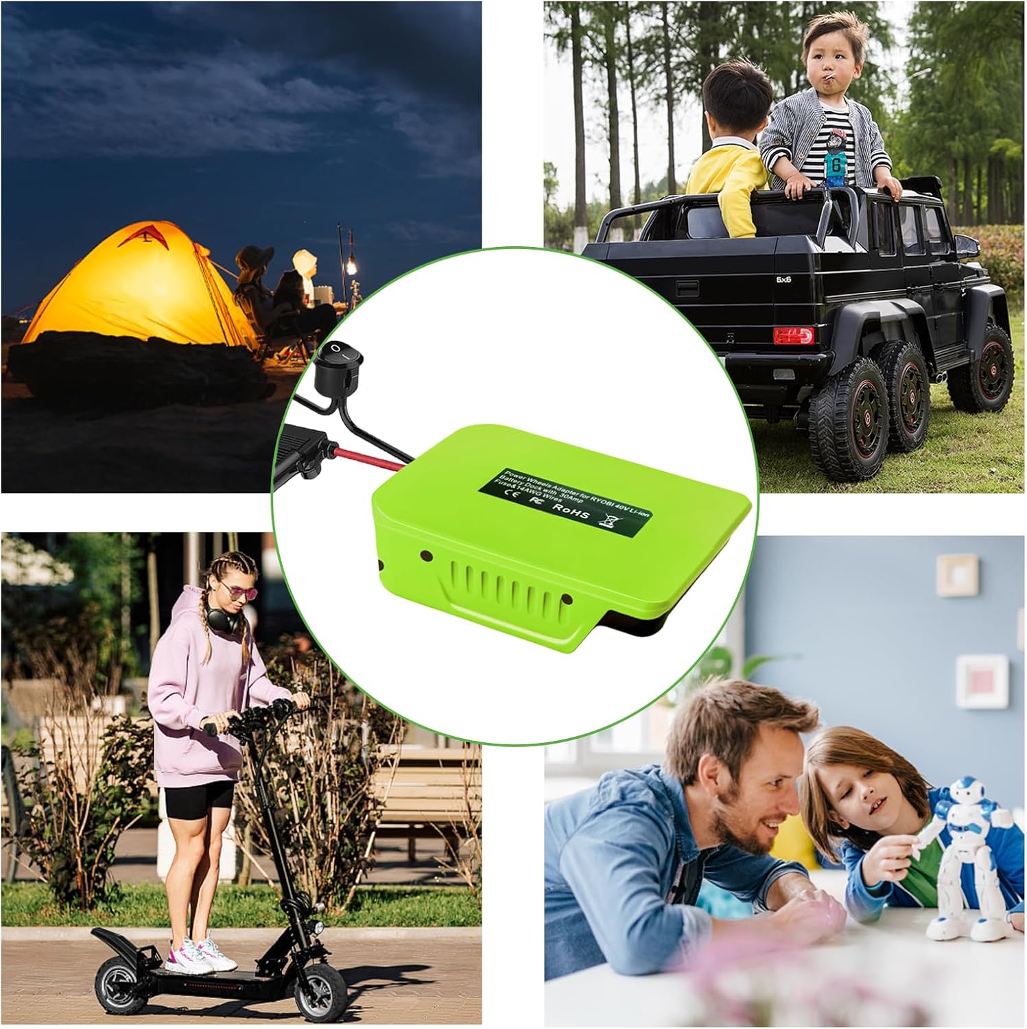 Adaptador de bricolaje para rueda eléctrica Ryobi 40 V batería de iones de litio Dock conector de alimentación Cable Robótica Cable calibre 14, con