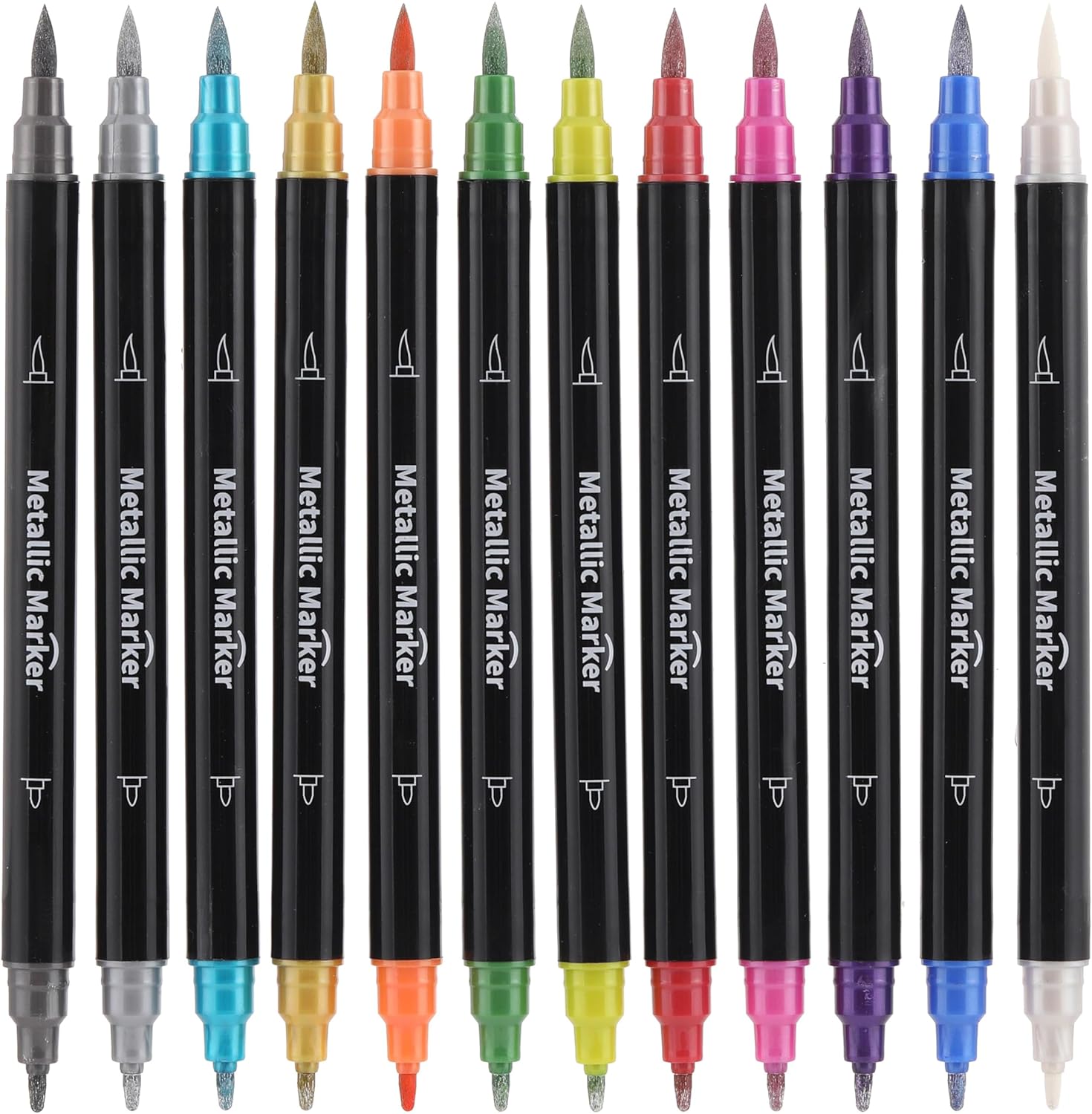 Colourcolor Rotuladores metálicos  Brocha de doble punta y bolígrafos de punta fina para álbum de bricolaje, tarjetas negras, pintura en roca,