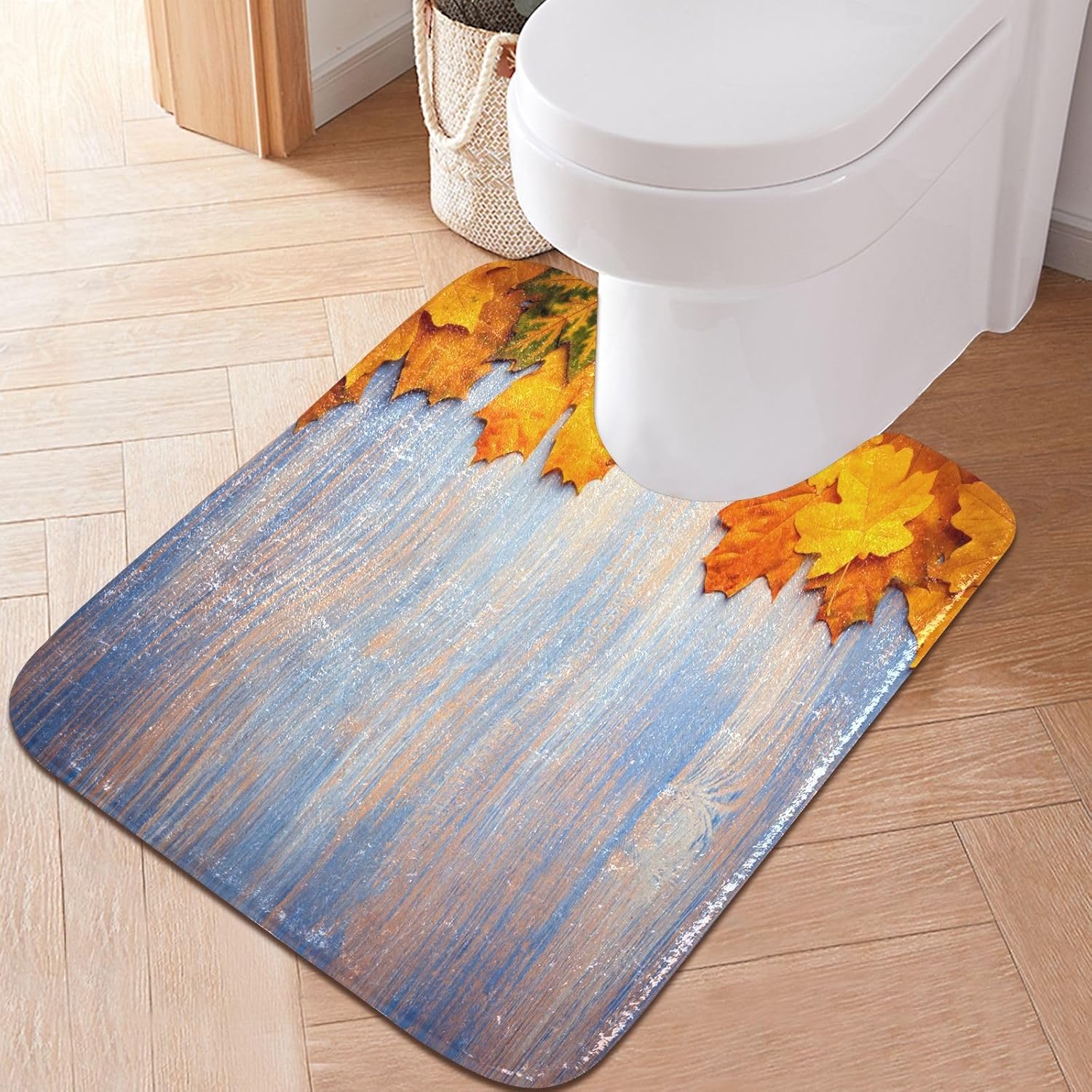 Bathroom Rugs Sets 2 Piece 24×16+24×20 Inch,Soft U-Shaped Contour Toilet Rug Yellow Maple Leaf Non-Slip Absorbent Bath Floor Mat Carpet Set Water