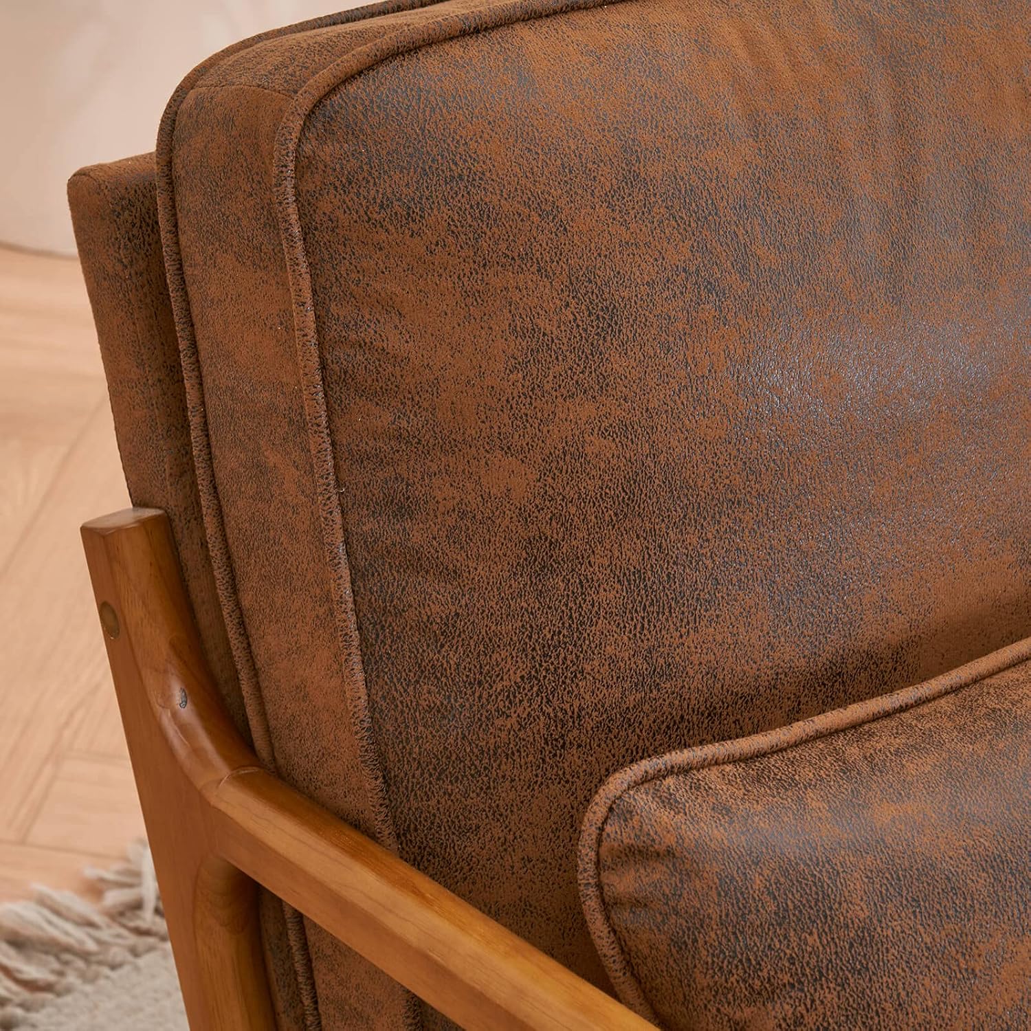 Lestar Silla de salón individual, sillas de sofá de acento moderno, asiento tapizado de tela bronceadora con cojín de respaldo y almohada para sala