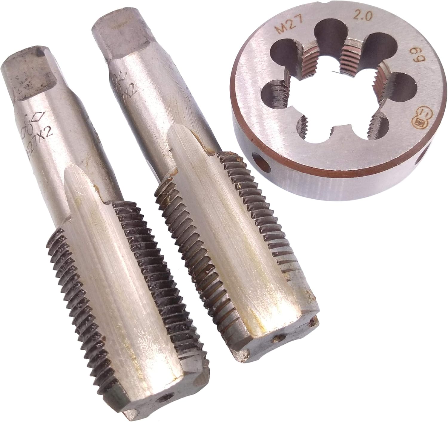 Yodaoke HSS M27 x 0.079in Taper and Plug Tap y M27 x 0.079in Die Rosca métrica Mano derecha