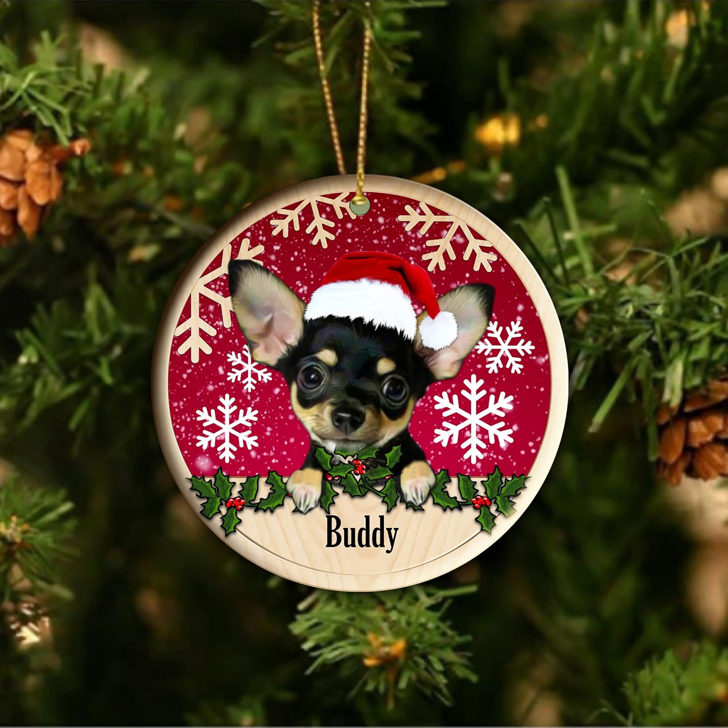 Adorno para árbol de Navidad de Chihuahua, adorno personalizado de cerámica de Chihuahua, adorno personalizable para árbol de Navidad de Chihuahua,