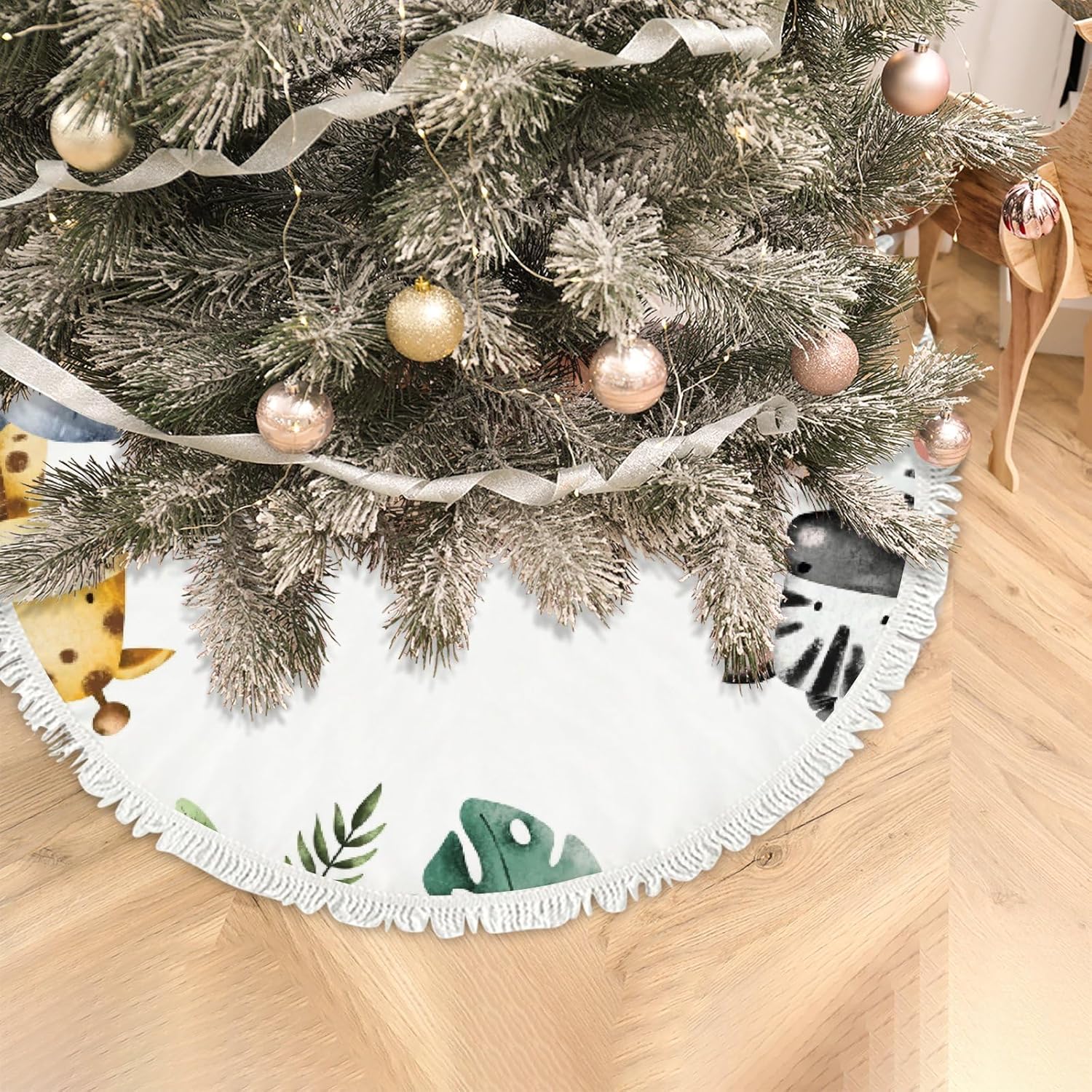 Decoración de Navidad pequeña de 30 pulgadas, tapete de falda para árbol de Navidad, acuarela, safari, animales, decoraciones para fiestas de