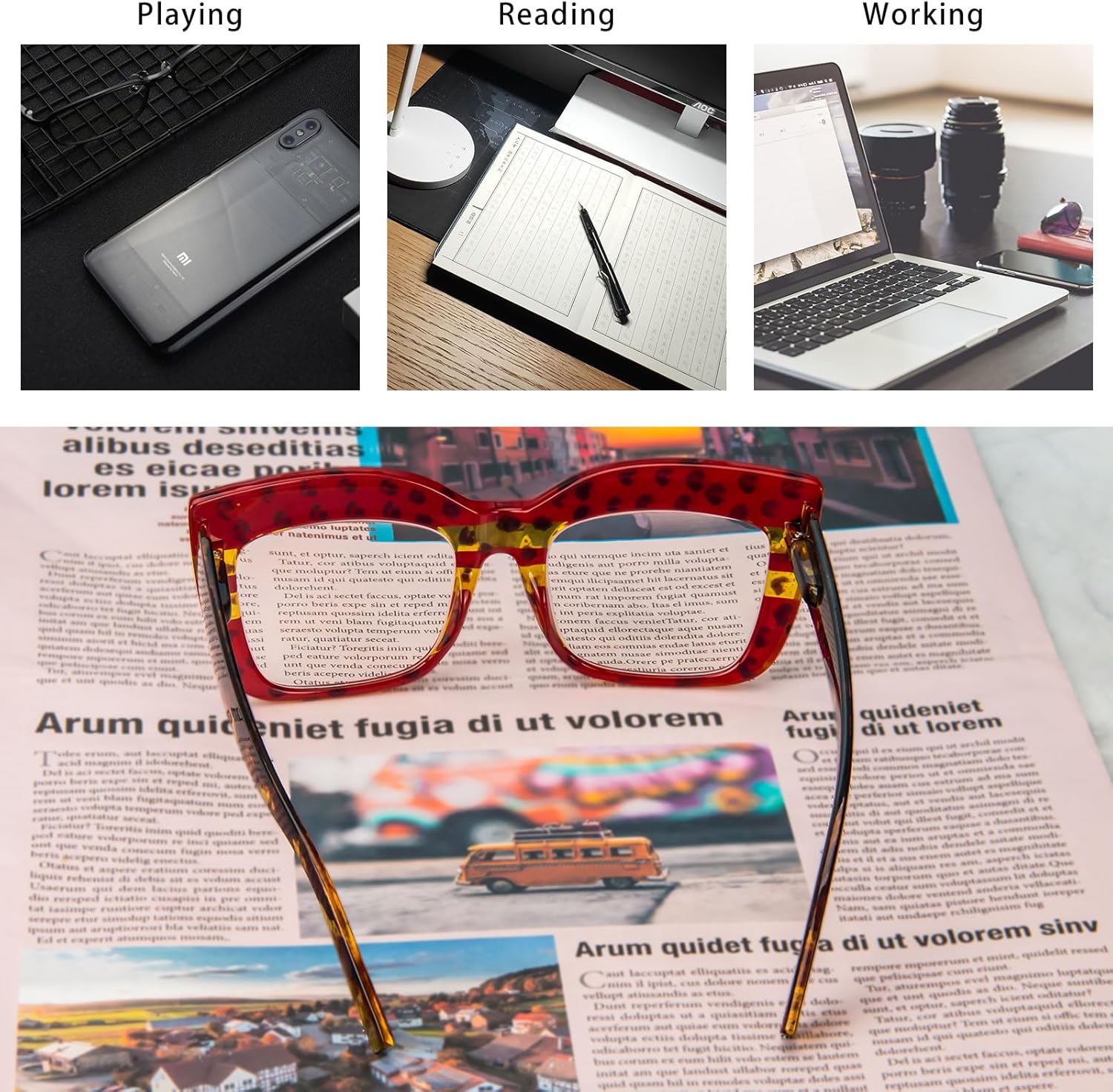 KoKoBin Paquete de 4 elegantes lentes de lectura de ojo de gato con marco grande para mujer, lectores retro de gran tamaño, bloqueo de luz azul