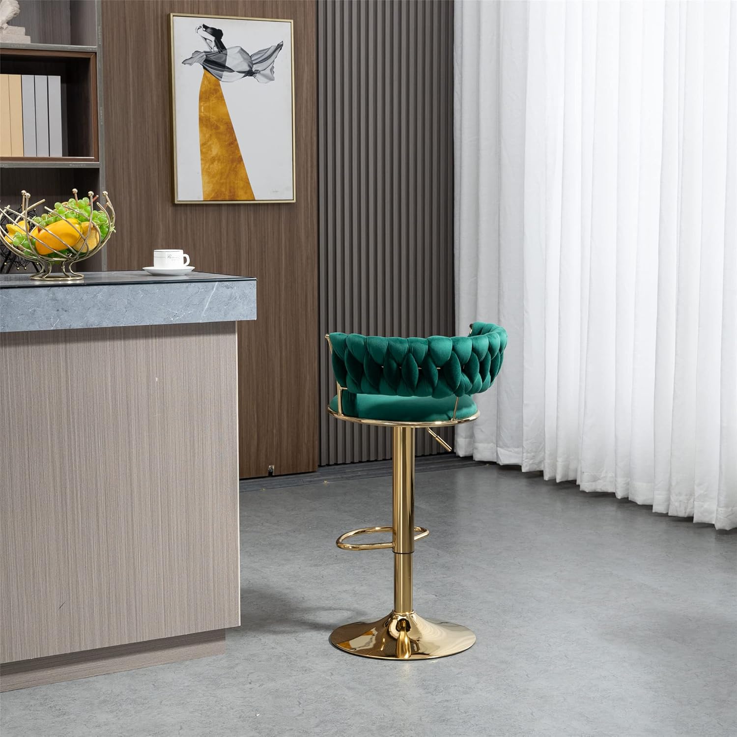 Kakotito Taburetes de bar giratorios de terciopelo de 360 con respaldo bajo y reposapiés, taburetes de bar ajustables, taburete de bar dorado (juego