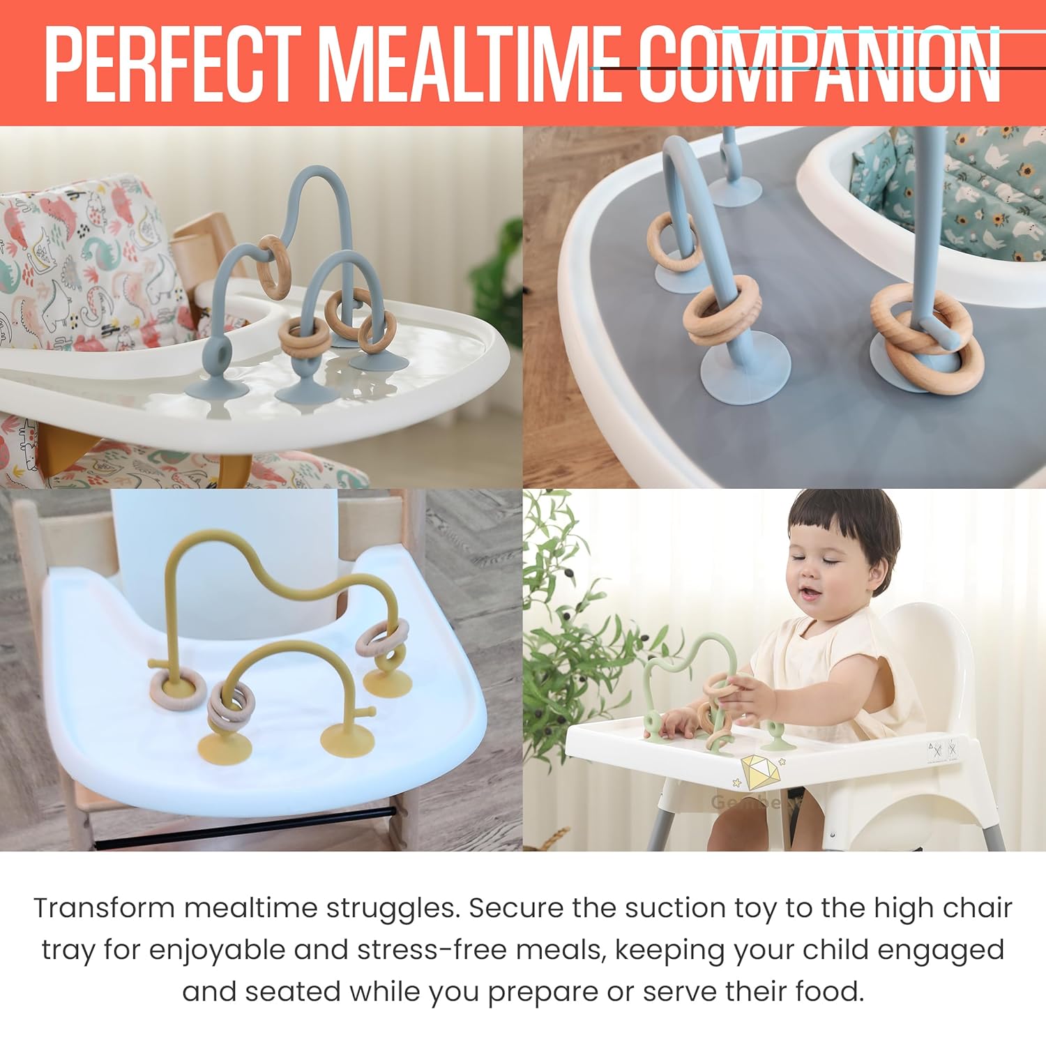 Juguetes para silla alta con ventosas  Juguetes de silicona y madera para silla alta con ventosa para bebés de 6 a 12 meses  Atractivos juguetes de