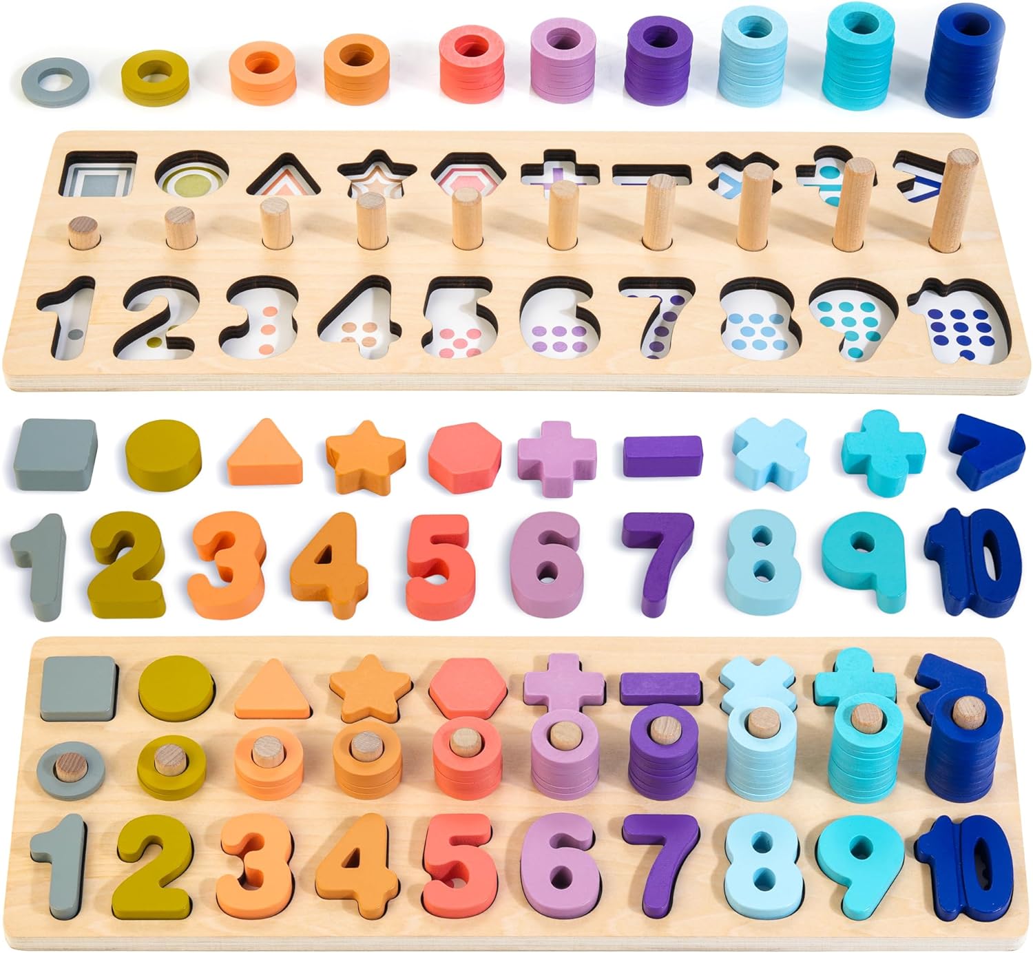 Rompecabezas de números de madera para niños pequeños, juguetes Montessori para niños y niñas de 3, 4 y 5 años, juego de conteo de apilamiento de