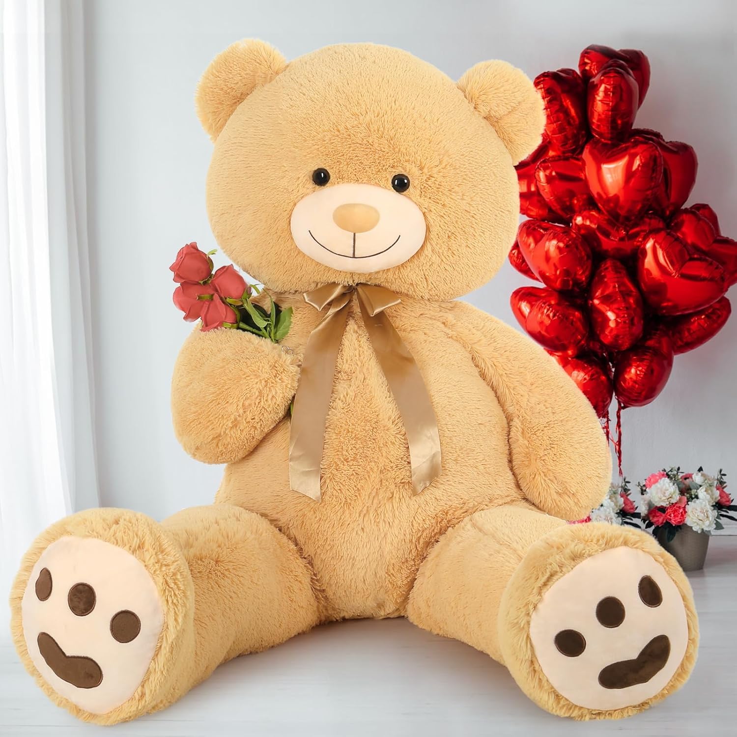 Tezituor Oso de peluche gigante de 5 pies de alto, gran oso de peluche marrón claro, gran oso de peluche de tamaño real, regalo en cumpleaños, día