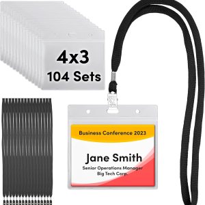 SEE-IT! Juego de 104 y 52 soportes para tarjetas de identificación con cordón, soporte para etiquetas de nombre y cordones, tamaño 4 x 3, carga SEE-IT! Juego de 104 y 52 soportes para tarjetas de identificación con cordón, soporte para etiquetas de nombre y cordones, tamaño 4 x 3, carga