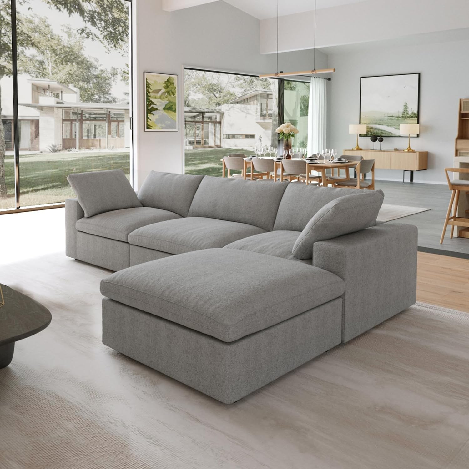 JACH Sofás de nube en forma de L para sala de estar, sofá convertible modular moderno, sofá suave y cómodo, cojín grueso, fundas de sofá extraíbles,