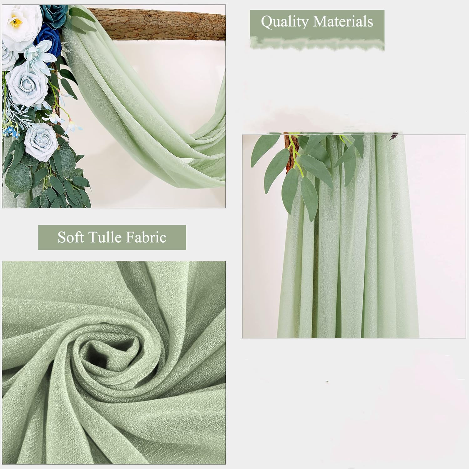 Cortinas de arco de boda verde salvia, tela drapeada de arco de boda para ceremonia, fiesta, cortinas de techo de 6 yardas