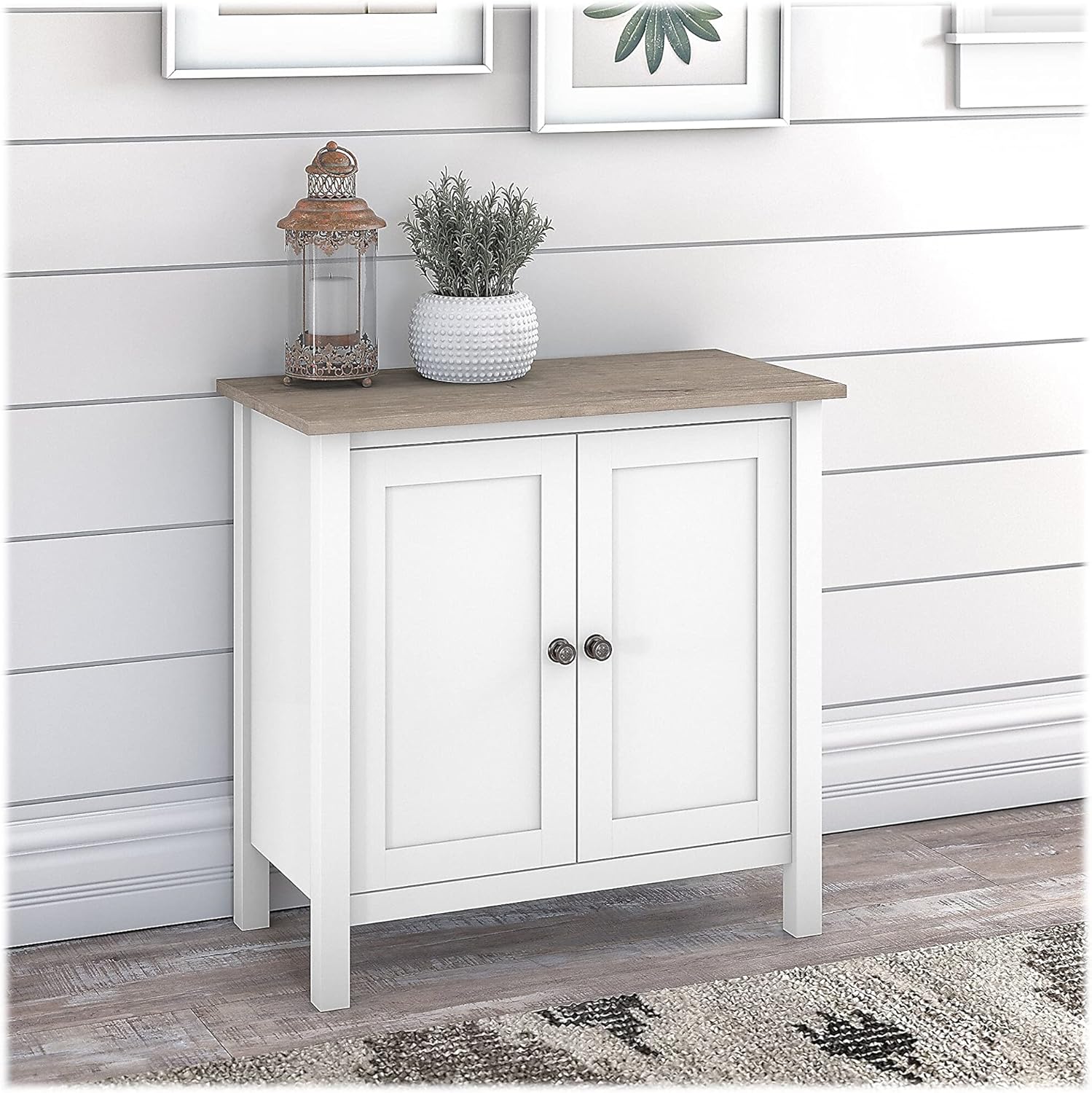 Bush Furniture Mayfield 30, armario de almacenamiento con 2 estantes, blanco purogris Shiplap (MAS131GW2-03)