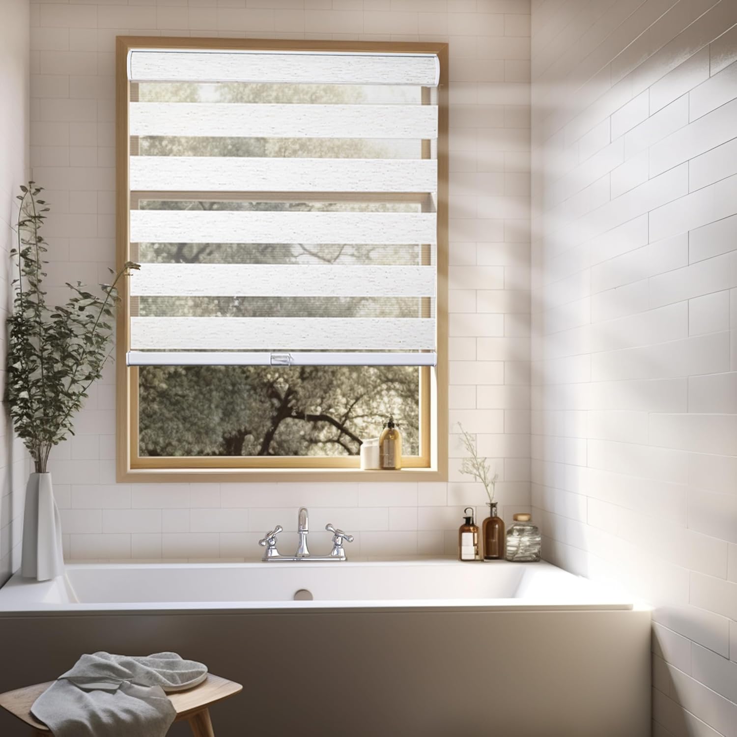 CHICOLOGY – Sombras de cebra sin varillas para uso diario, tratamiento de doble capa para ventana de filtrado de luz, ideal para niños y perfecto