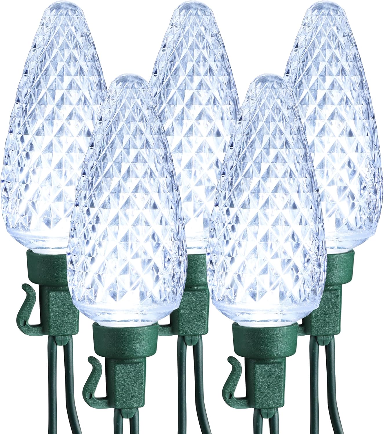 Brizled Luces de Navidad C9 blancas, 33 pies, 50 luces LED facetadas para exteriores, luces de árbol de Navidad conectables, luces de Navidad para