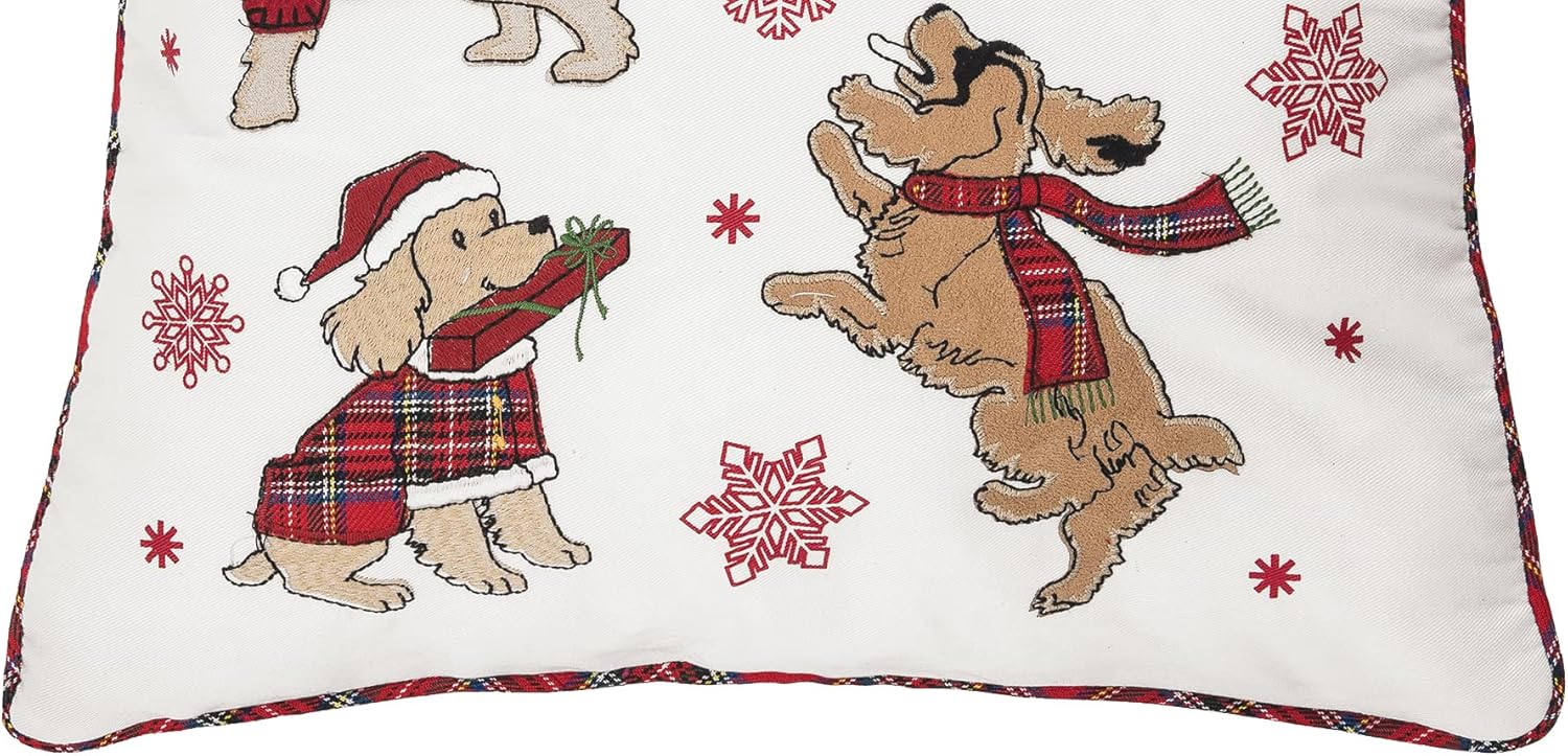 C&F Home Cojín decorativo festivo de 18 x 18 pulgadas para perros juguetones, decoración de Navidad, para sofá o cama, 18 x 18 pulgadas, color blanco