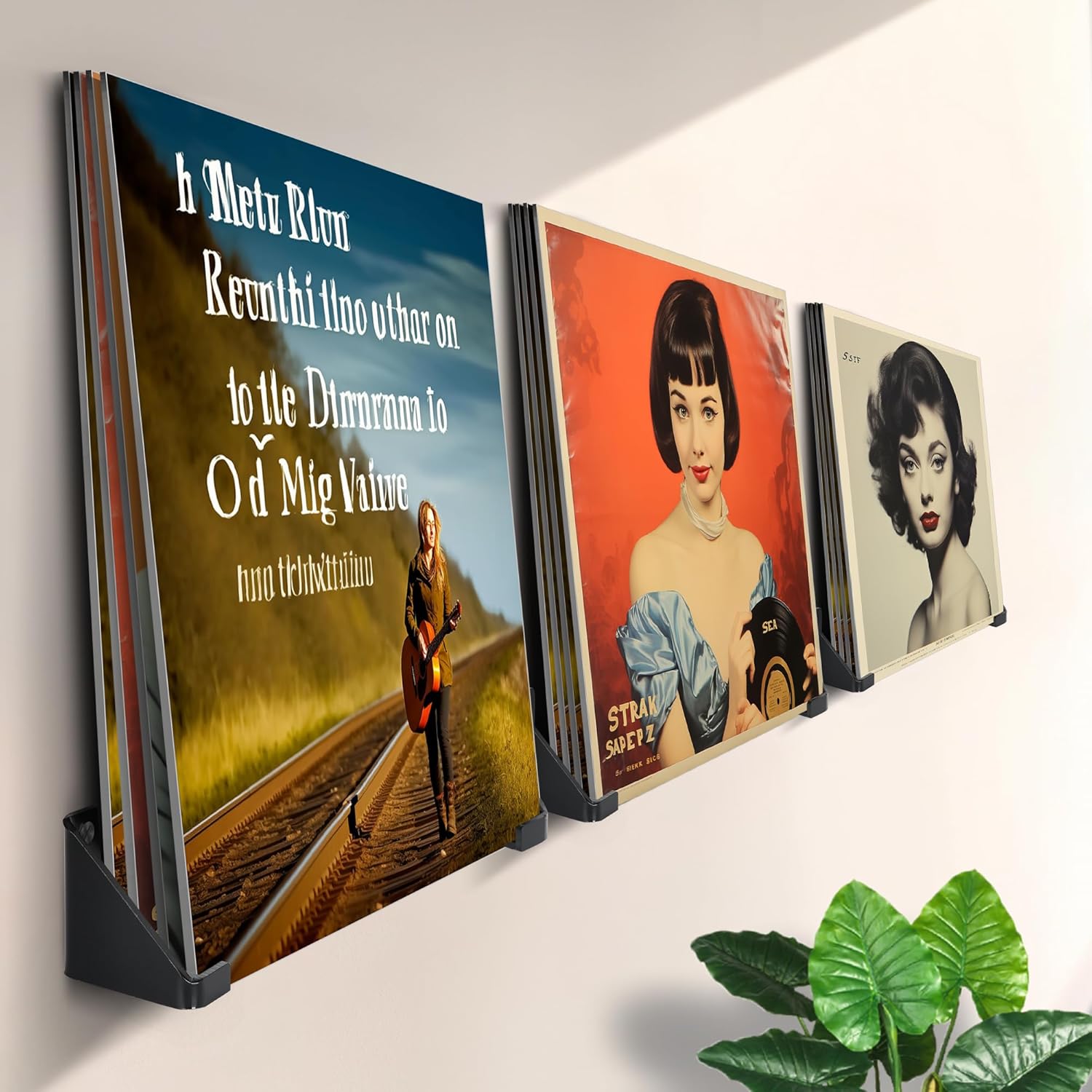 LANXGNAN Estante de pared de vinilo negro, soporte de exhibición de discos de vinilo acrílico para mostrar tu lectura diaria de LP en la oficina y