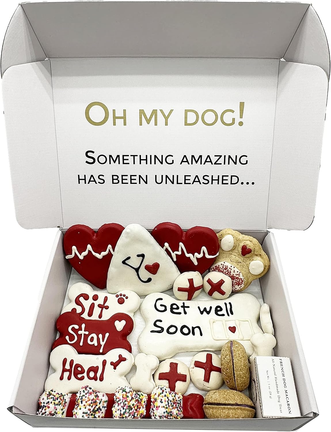 Bonne et Filou – Caja de regalo de golosinas para perros con temática de Get Well Soon – Golosinas gourmet de lujo para perros, 21 golosinas