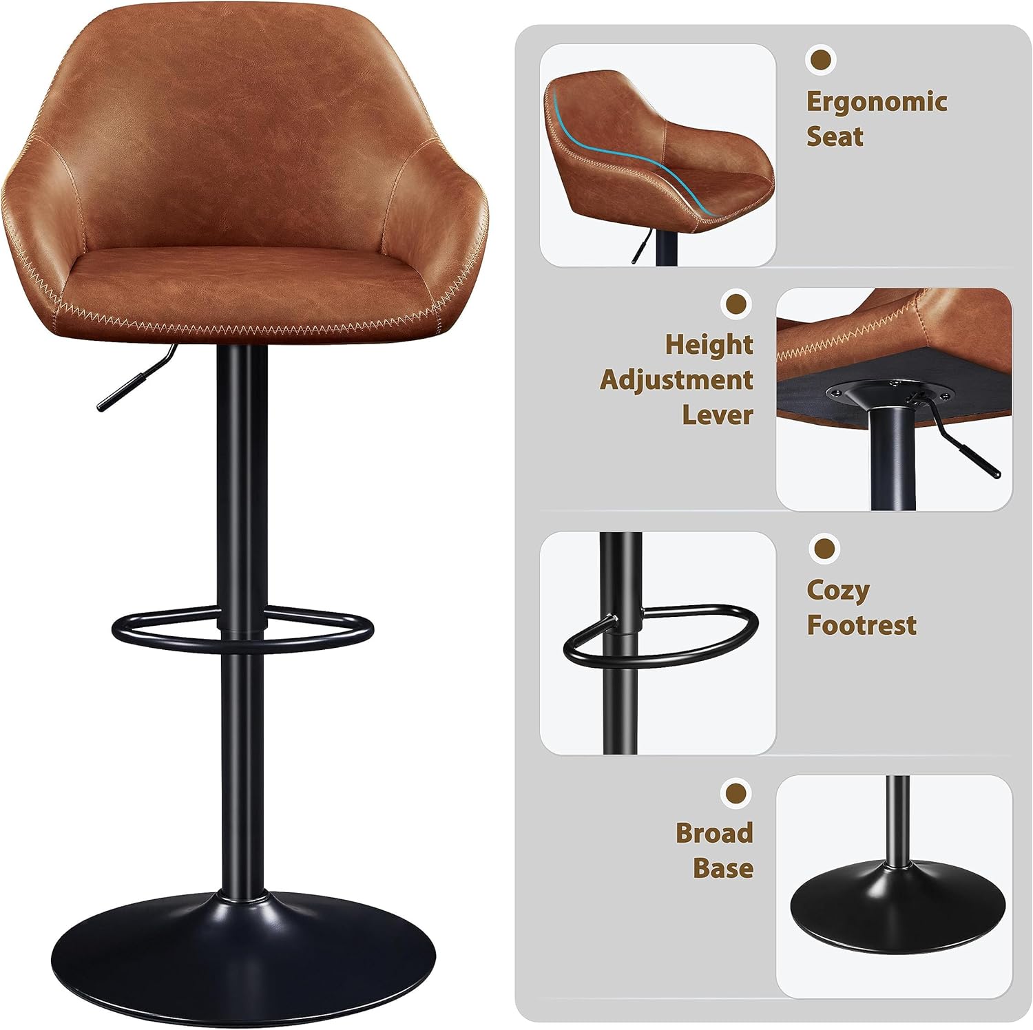 Yaheetech Juego de 2 taburetes de bar vintage, modernos taburetes de bar de altura de mostrador, silla de bar giratoria de cuero vintage con