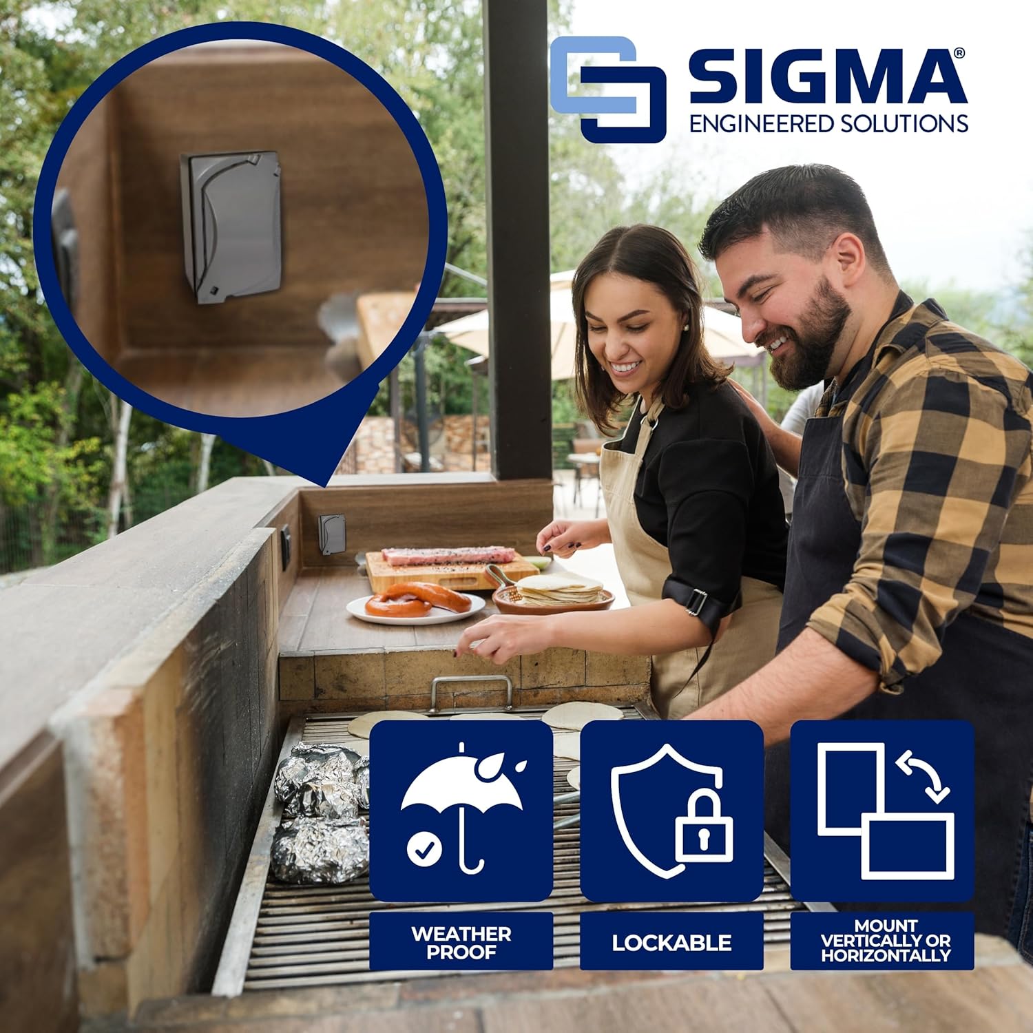 Sigma Electric, Gray Sigma Engineered Solutions 16449 TRWR GFCI Kit de receptáculo con cubierta universal resistente a la intemperie, sin tamaño