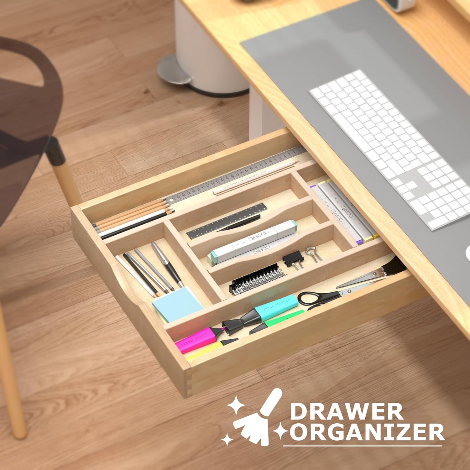 Organizador de cajones de cocina, organizador de utensilios para cajones de cocina, organizador de utensilios de cajón de madera, organizador de