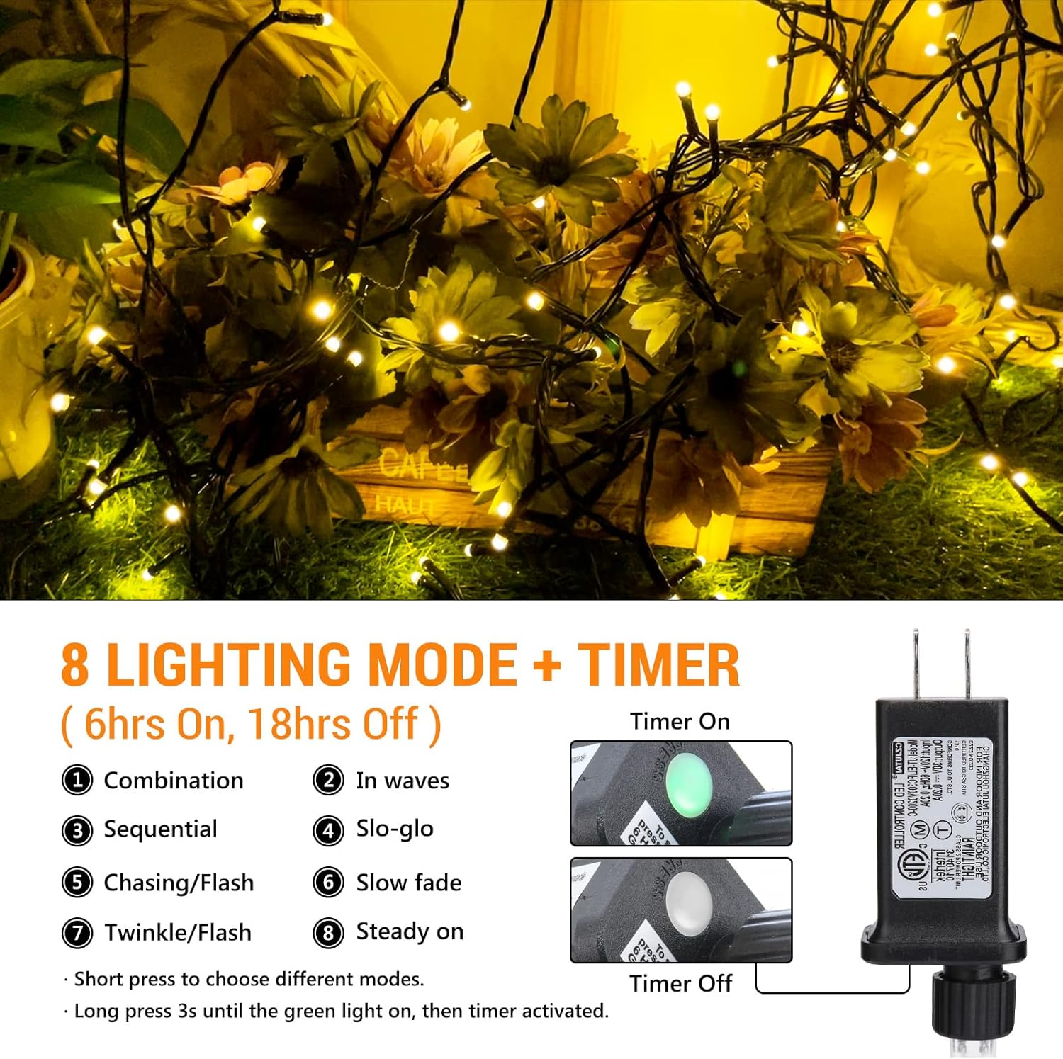 Toodour Luces de Navidad para exteriores, 213 pies, 600 luces LED de Navidad, 8 modos, temporizador, luces parpadeantes de Navidad impermeables para