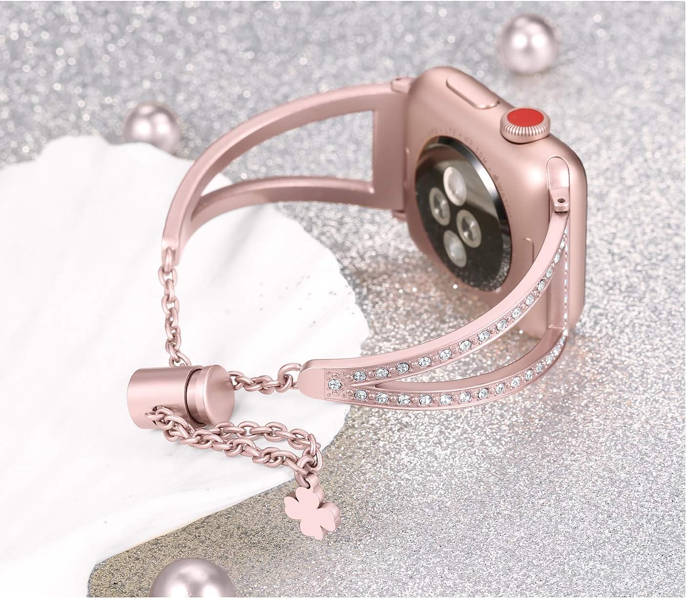 Secbolt Correas brillantes compatibles con correas de Apple Watch de 1.496 pulgadas, 1.575 pulgadas, 1.614 pulgadas, 1.654 pulgadas, 1.732 pulgadas,