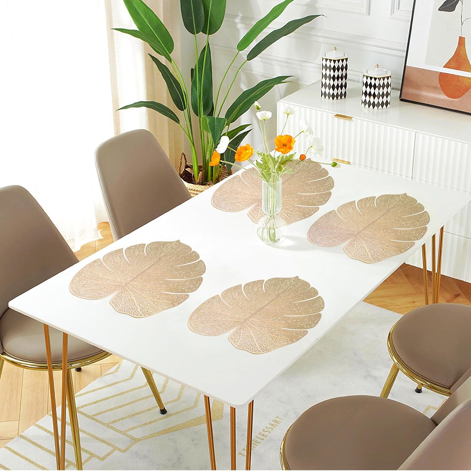 Juego de 6 manteles individuales de vinilo con hojas tropicales, manteles individuales para mesa de cocina, mesa de comedor, vacaciones, boda,