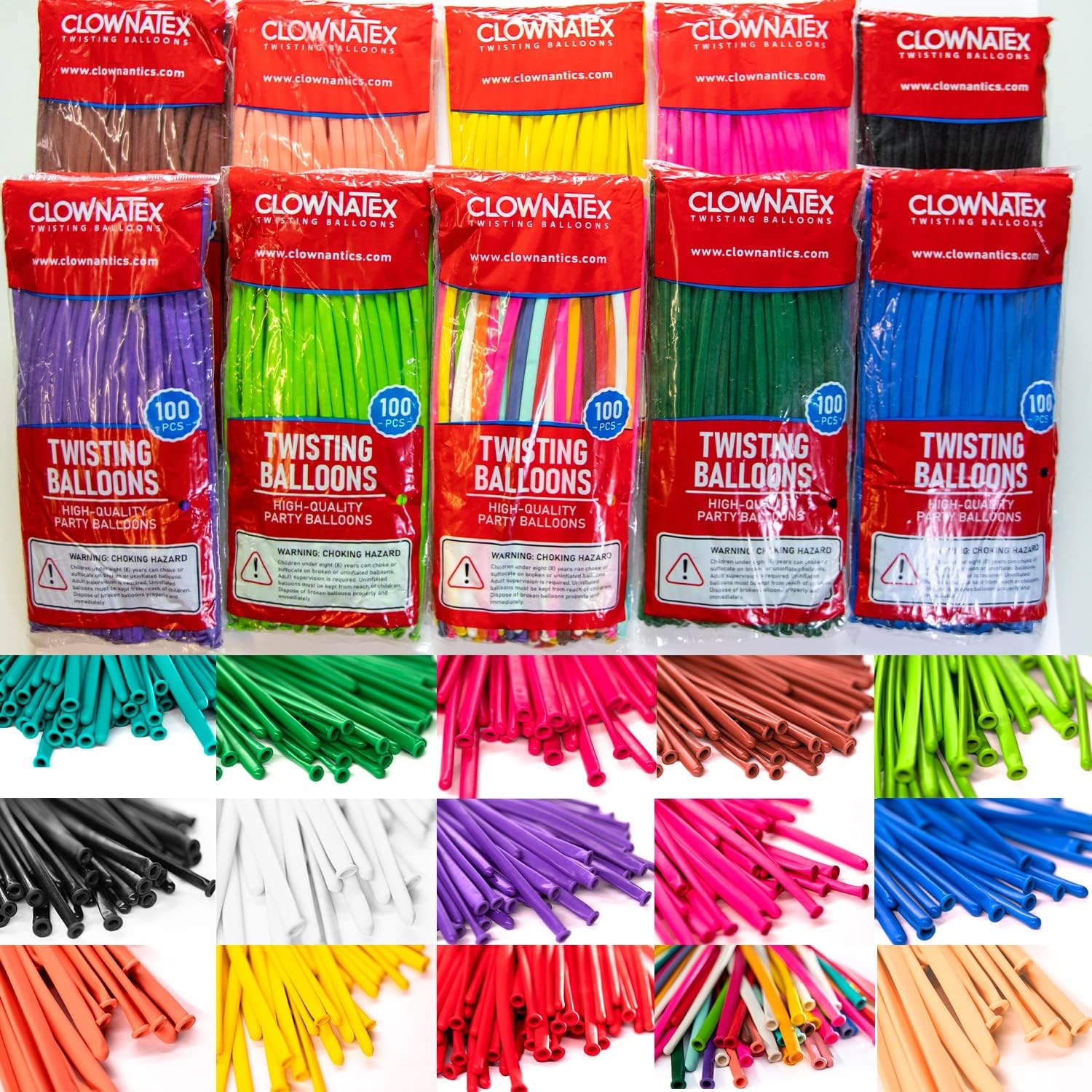 Clownatex 260 globos largos de color verde azulado (100 piezas) para animales de globo, modelado de forma de animal de látex, globos mágicos largos