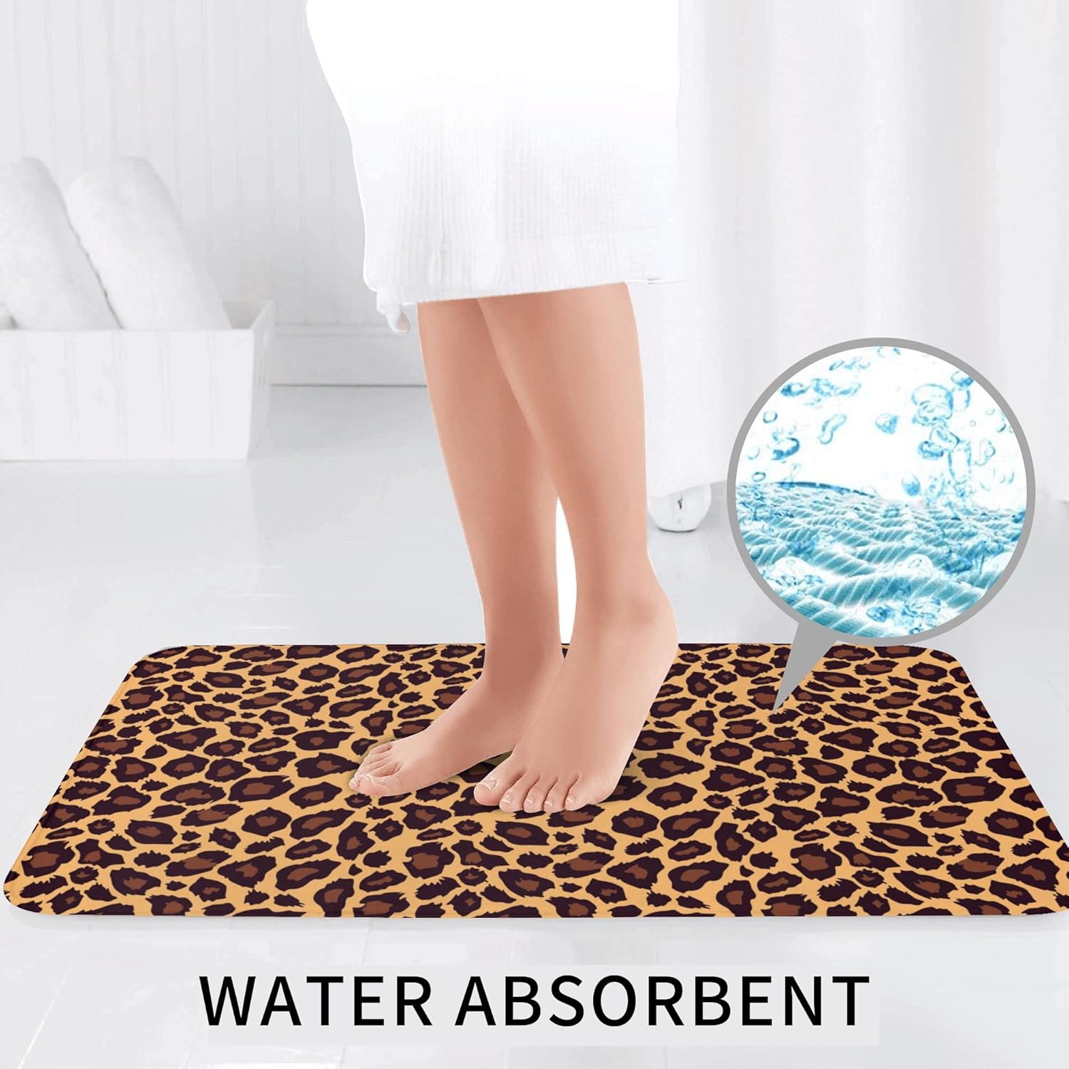 Juego de baño de 3 piezas con estampado de guepardo, alfombra de inodoro en forma de U, alfombra de contorno de leopardo, guepardo fresco