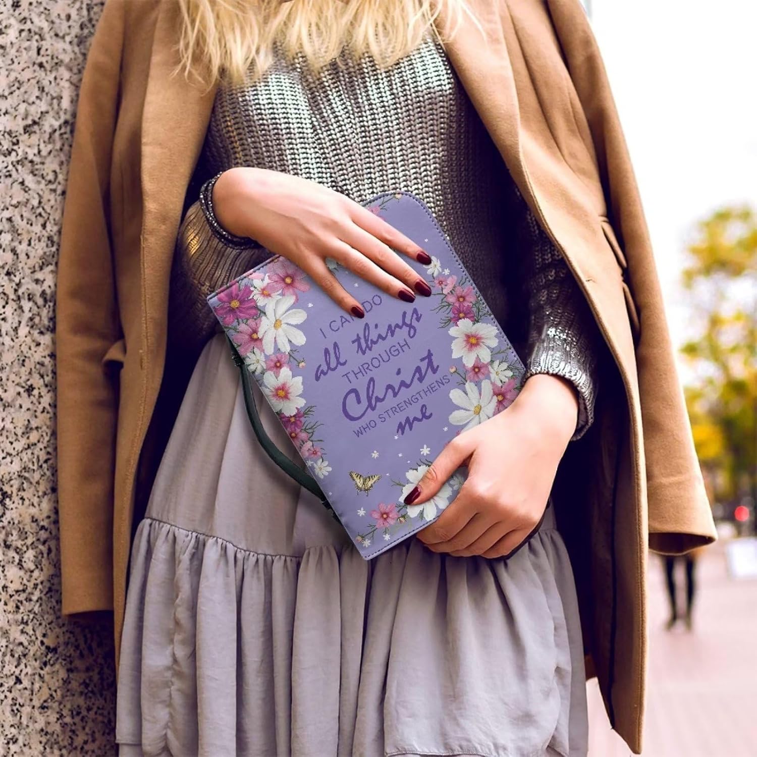 STUOARTE Funda para Biblia con versículo de flores, funda impermeable de piel sintética para mujer, funda protectora para libros de iglesia, con