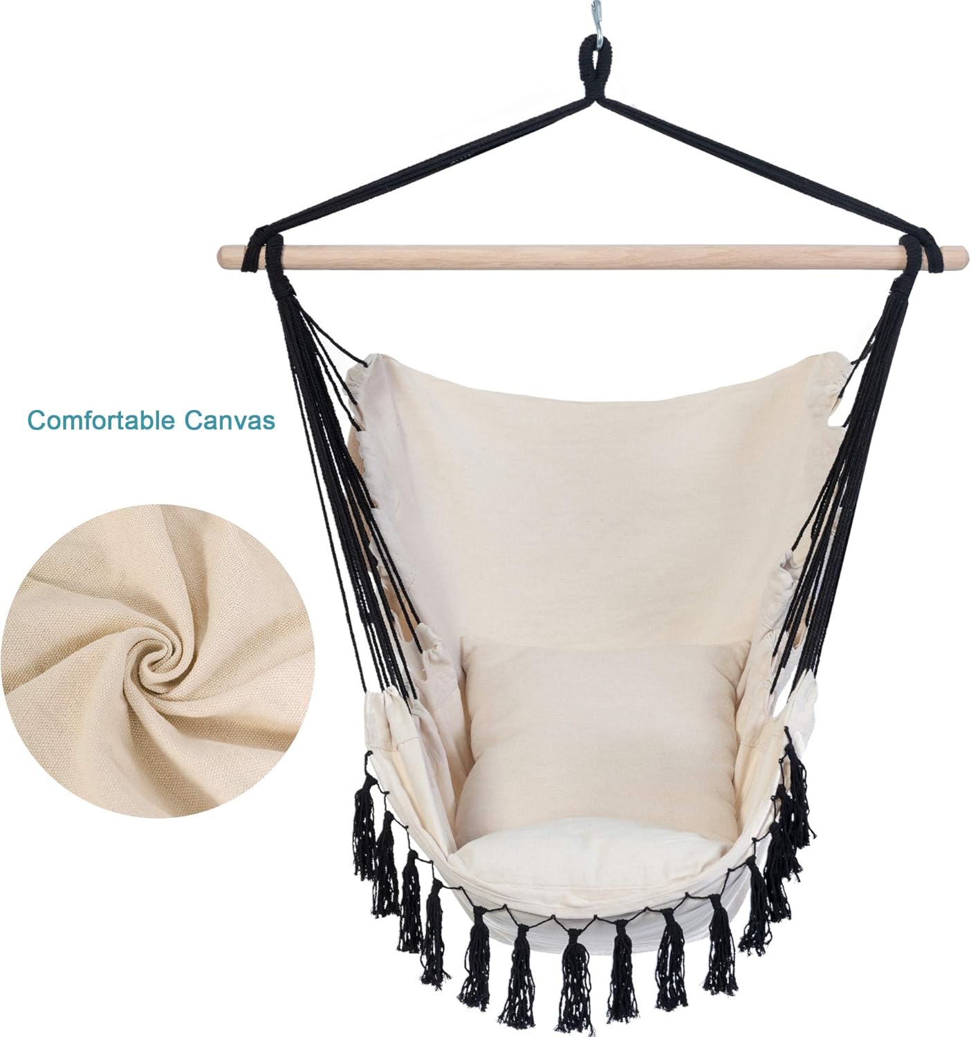 Lazy Daze Hammocks Silla colgante de cuerda de algodón, asiento de macramé, incluye dos cojines de asiento, bolsa de transporte y accesorios,