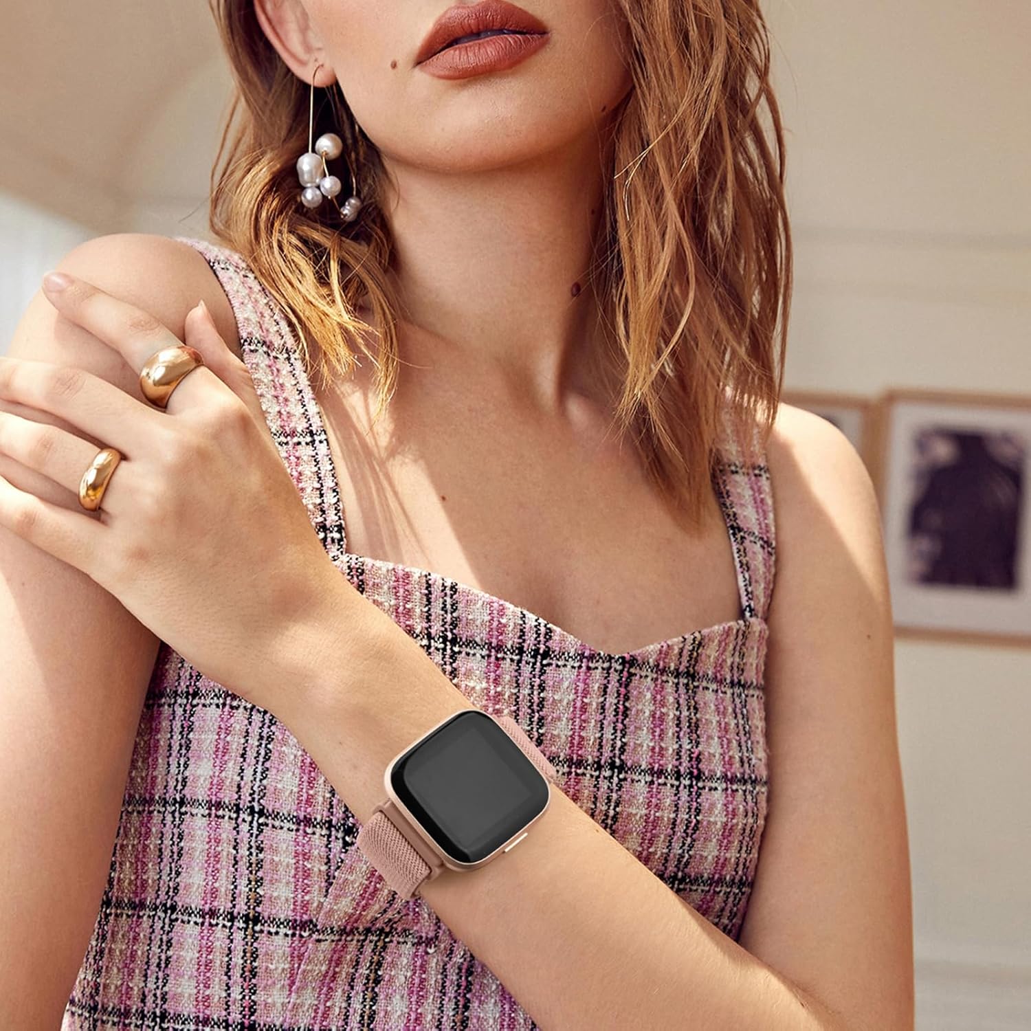 AK Banda elástica compatible con Fitbit Versa 2 BandasFitbit Versa Bandas para mujeres y hombres, correas de nailon elásticas suaves ajustables para