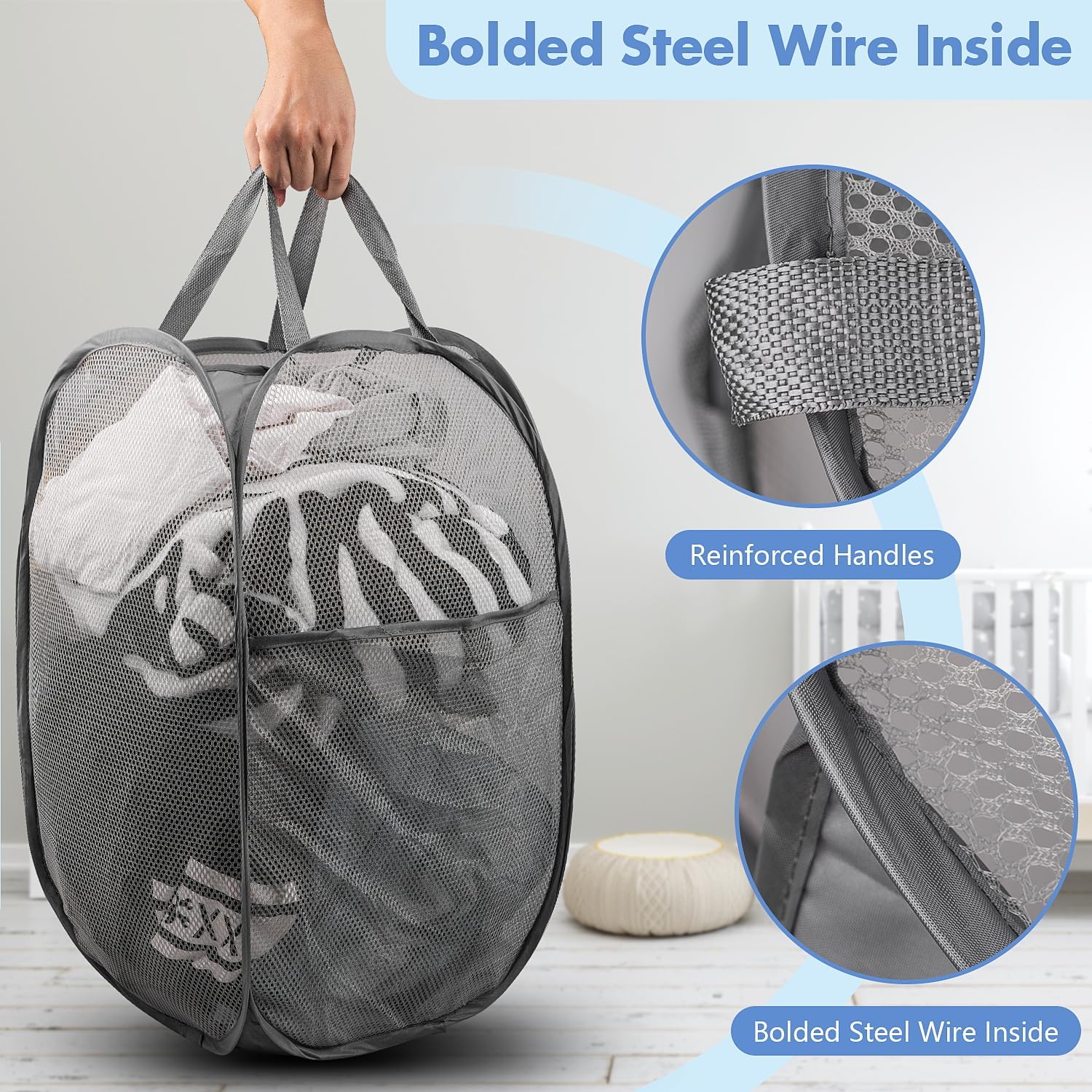 Pop Up Hamper, 1 PCS Mesh Pop Up Laundry Hamper, Premium Pop Up Laundry Basket, Mesh Laundry Basket, Pop Up Hampers for Laundry, Mesh Laundry