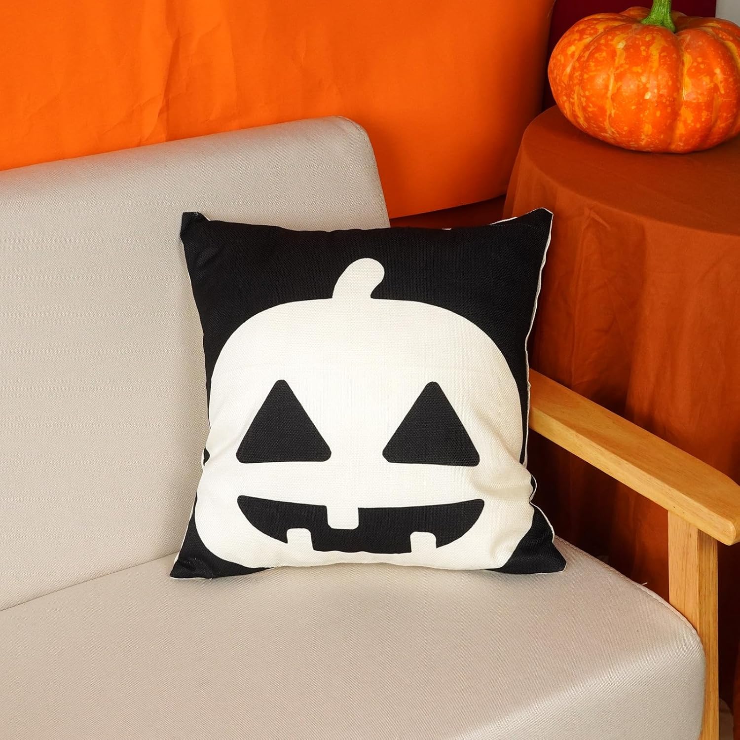 ONWAY Juego de 2 fundas de almohada decorativas de Halloween de 16 x 16 pulgadas, diseño de calabaza fantasma, para otoño, casa de campo, patio,