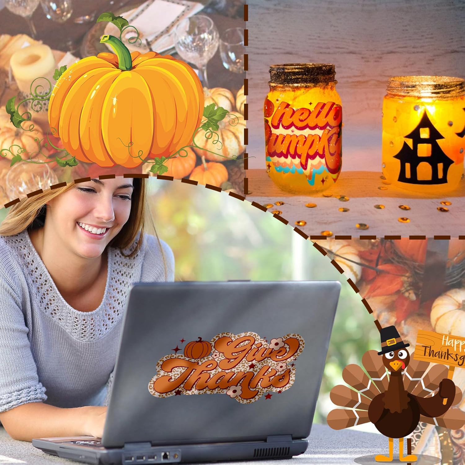 ChatToB Envoltura de taza UV DTF, 20 hojas con tema de calabaza para transferencia de Acción de Gracias para manualidades, transferencia UV DTF,