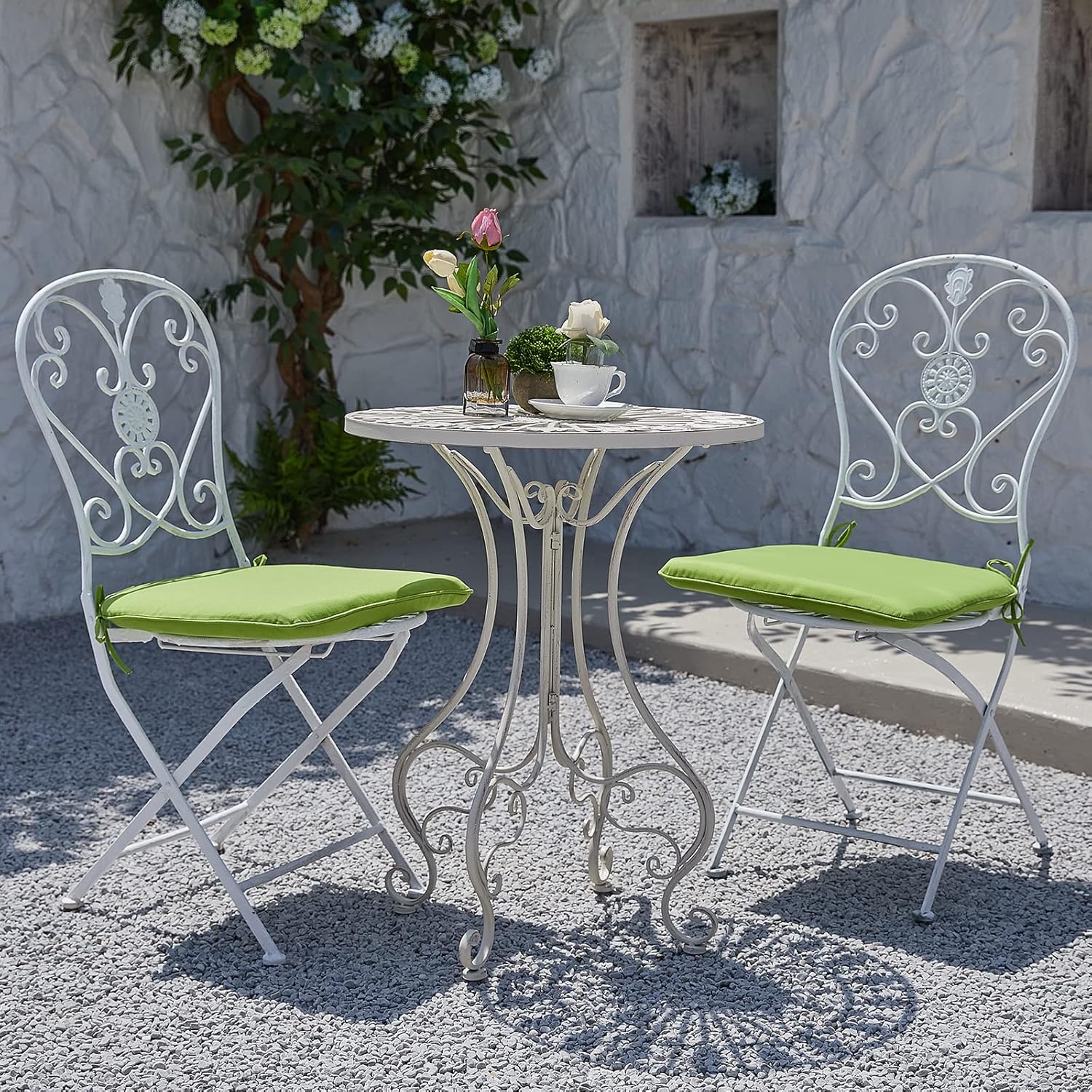 Juego de 4 cojines para sillas de exterior, cojines de patio de 16 x 17 pulgadas de ancho con lazos, almohadillas para sillas de exterior para