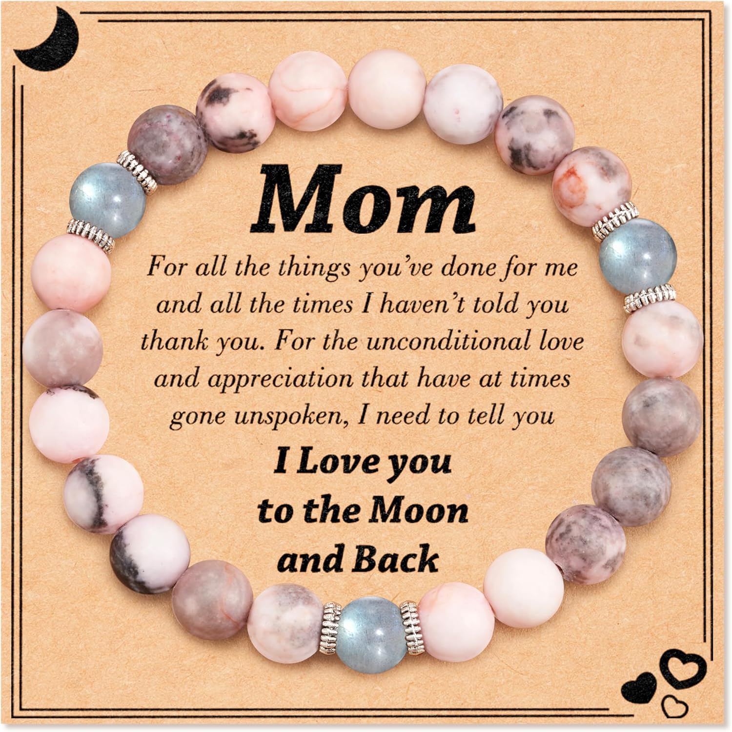Tarsus Natural Stone Bracelet for MomGrandmaSisterAuntBonus Mom, Moonstone Beads Handmade Bracelet Christmas Birthday Gifts for Women