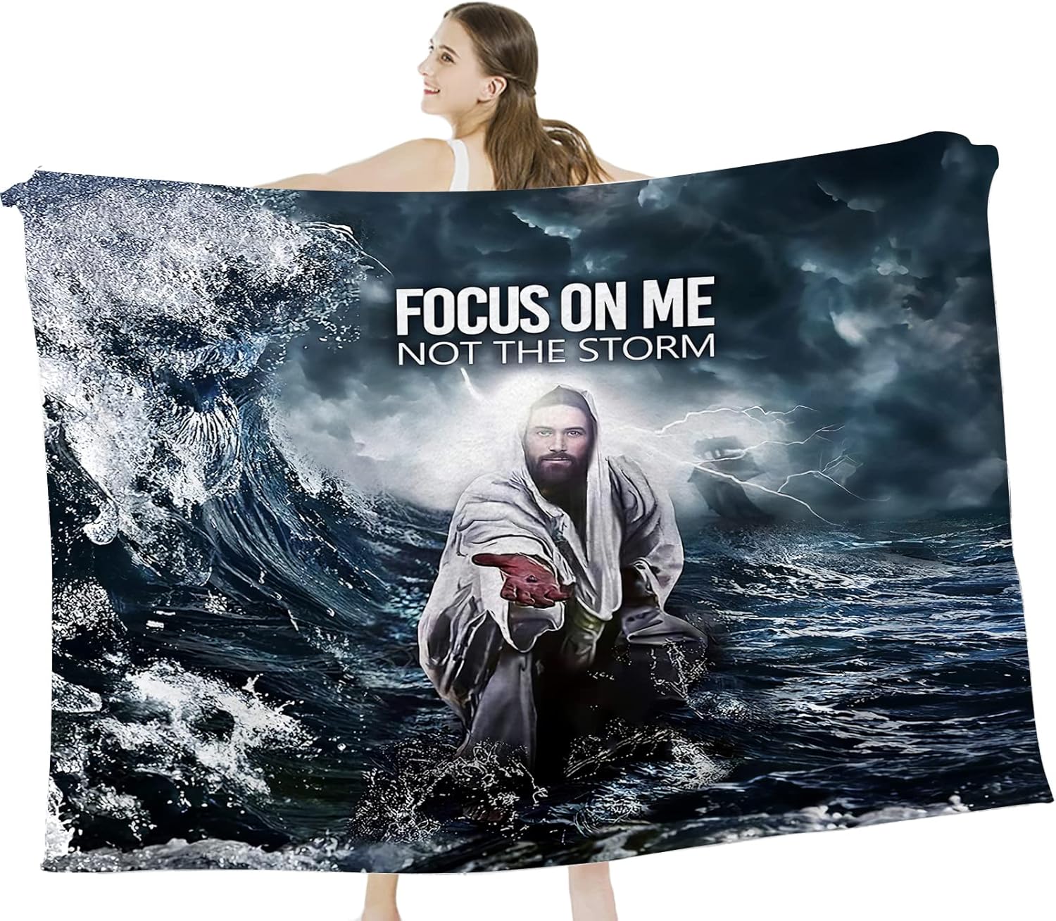 Manta de Jesús, regalos cristianos para hombres y mujeres, manta de Jesús y océano para adultos, manta de forro polar ultrasuave y acogedora para