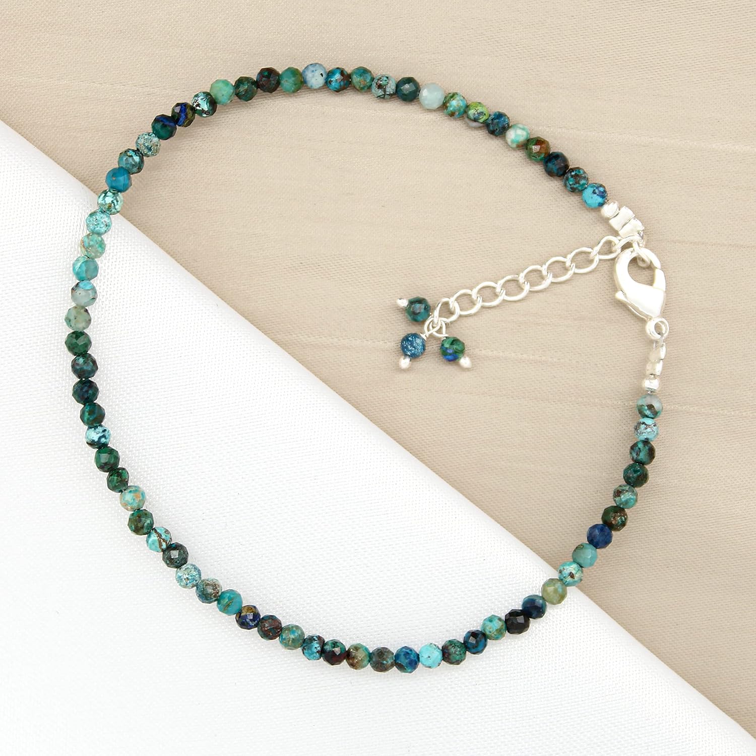 Gempires Natural Chrysocolla Beads Bracelet, Handmade Jewelry, Sliver Plated Chain, Gift For Her, AAA + Quality (Chrysocolla)