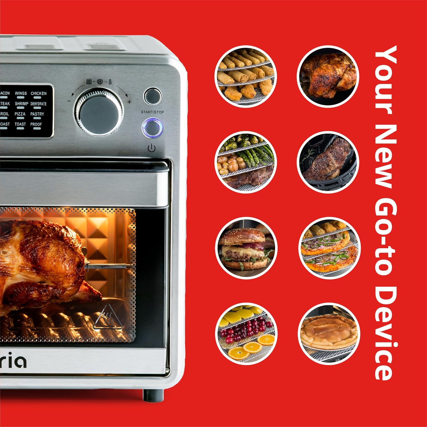 Ariawave – Mini freidora de aire y horno tostador de 16 cuartos de galón, multifuncional con 15 ajustes preestablecidos, freír, hornear, asar,