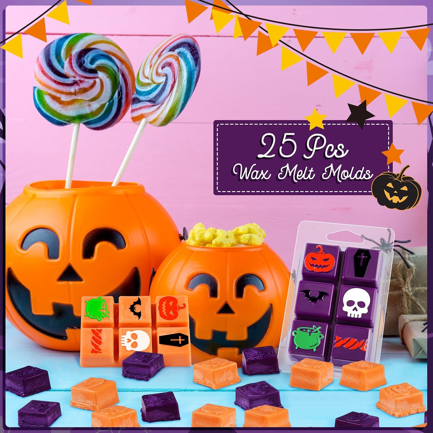 Cholemy 25 moldes de cera derretida para Halloween, recipientes para derretir cera de plástico vacías transparentes de 4.72 x 3.19 x 0.79 pulgadas,
