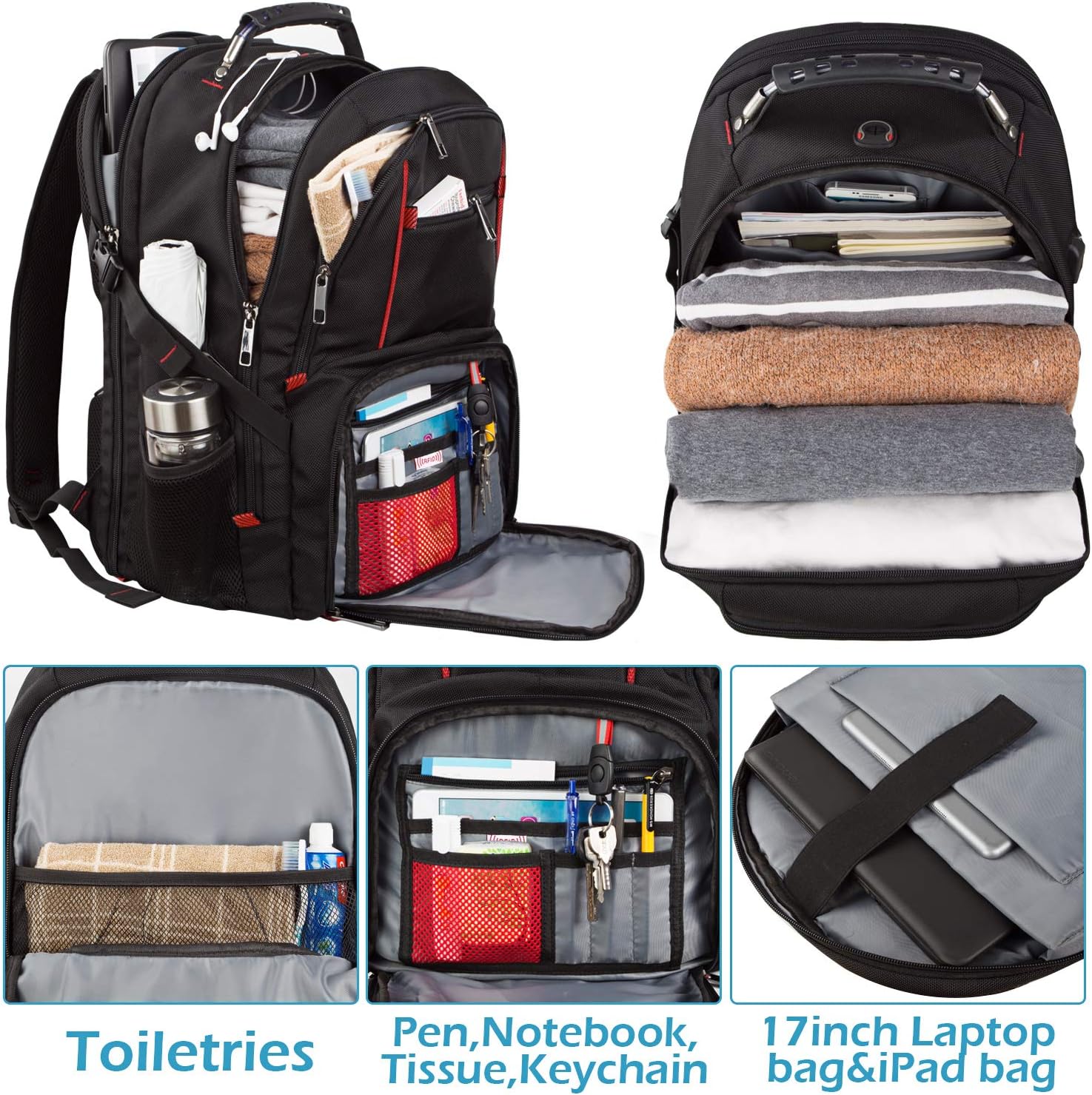 Jiefeike Mochila de viaje para hombres, capacidad extra grande para la universidad, mochila de computadora compatible con TSA de 45 litros con