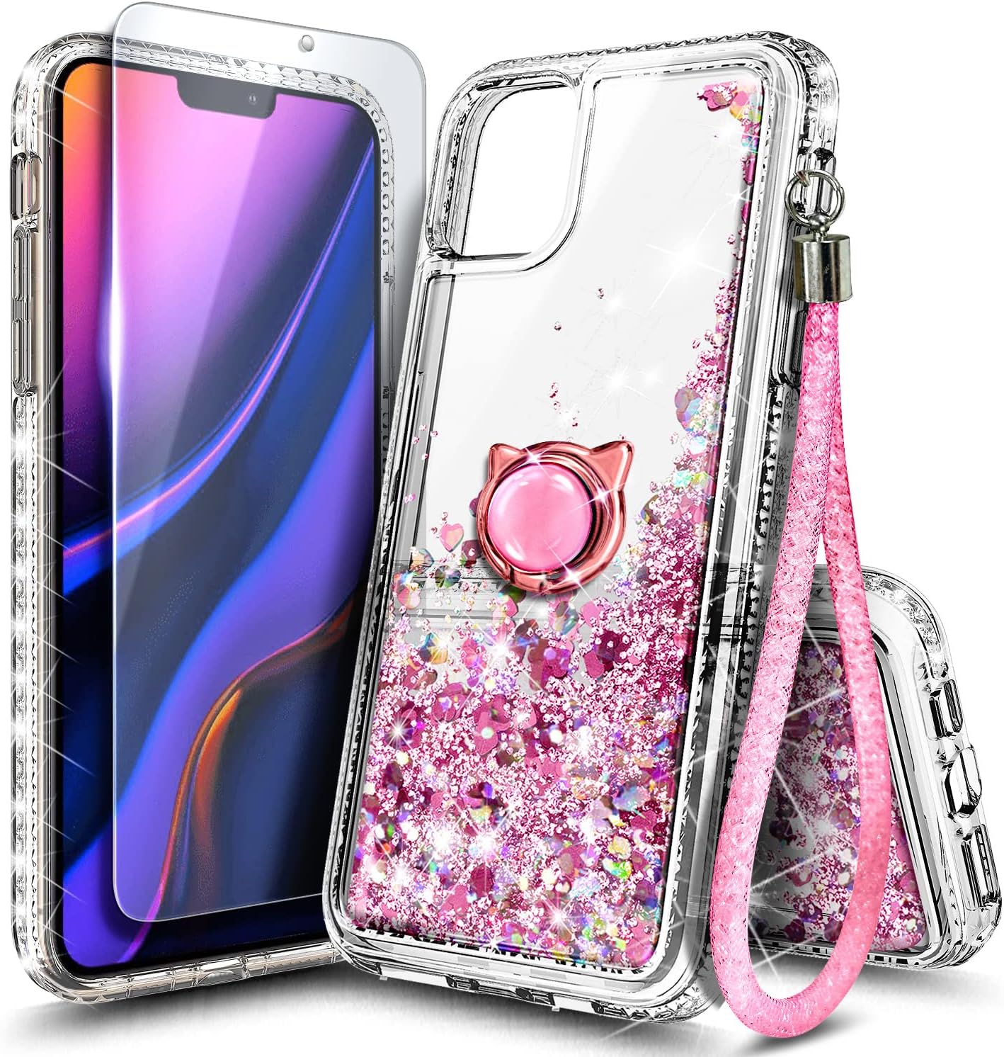 NGB Supremacy Funda compatible con iPhone 1212 Pro con protector de pantalla de vidrio templado, soporte de anillocorrea de muñeca, para niñas y