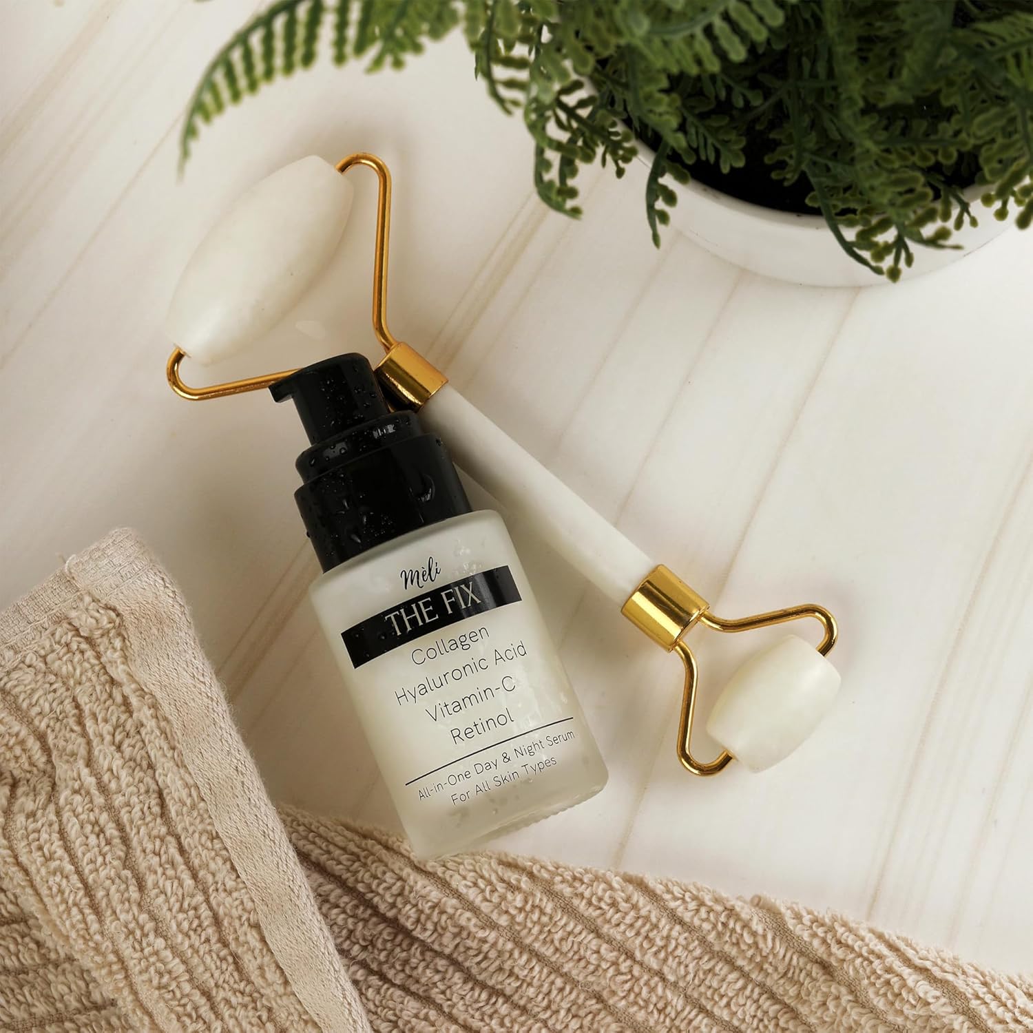 The Fix 4 en 1 suero hidratante facial con colágeno, ácido hialurónico, vitamina C y retinol, fórmula antienvejecimiento día y noche para suavizar,