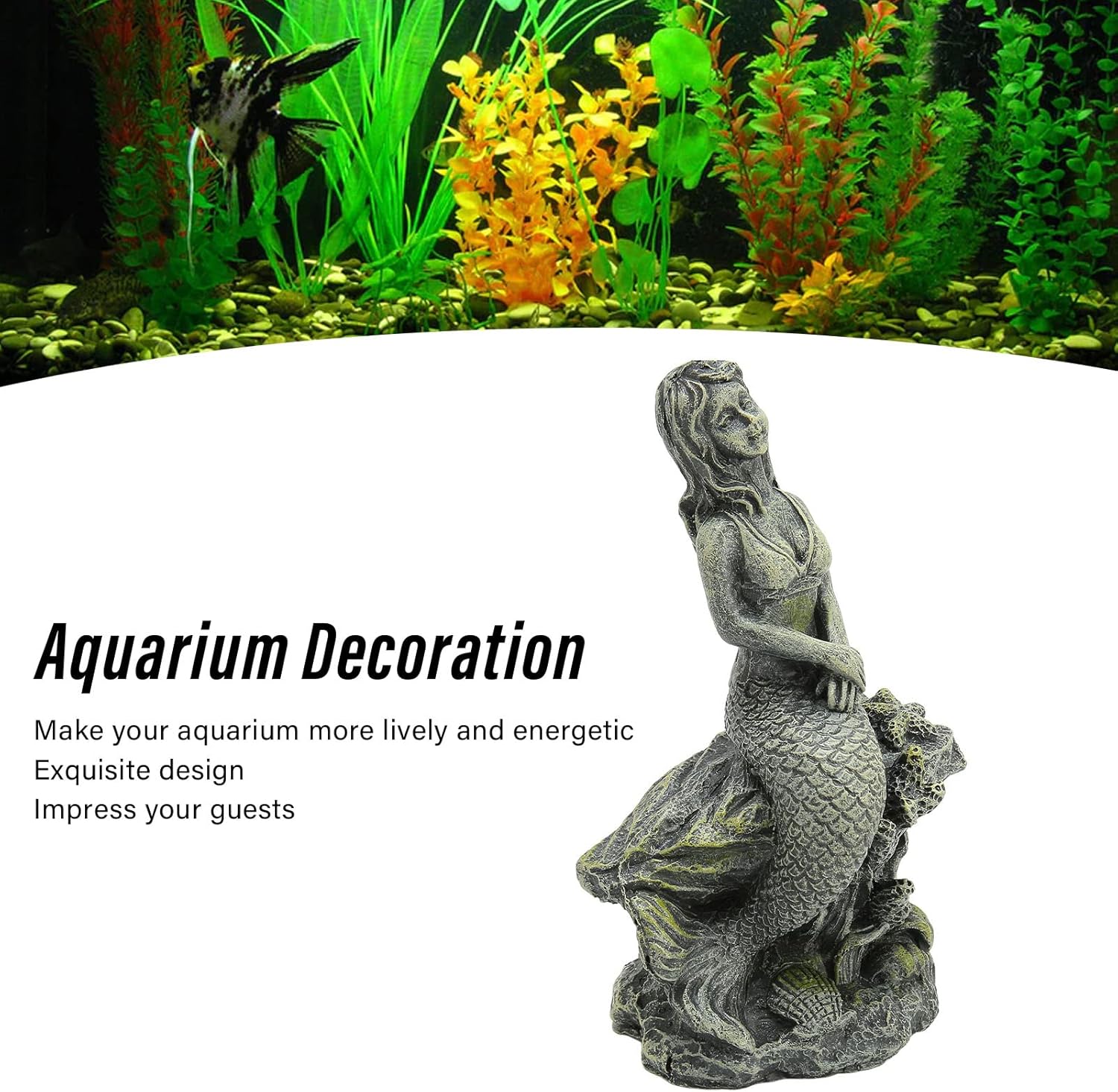 Decoraciones de pecera de sirena, estatua de sirena de acuario, hermosa decoración de resina segura para peceras para decoraciones