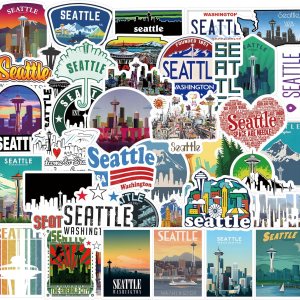 53 calcomanías de Seattle de vinilo impermeables para laptop, parachoques, patineta, botella de agua, computadora, teléfono, calcomanías de dibujos 53 calcomanías de Seattle de vinilo impermeables para laptop, parachoques, patineta, botella de agua, computadora, teléfono, calcomanías de dibujos