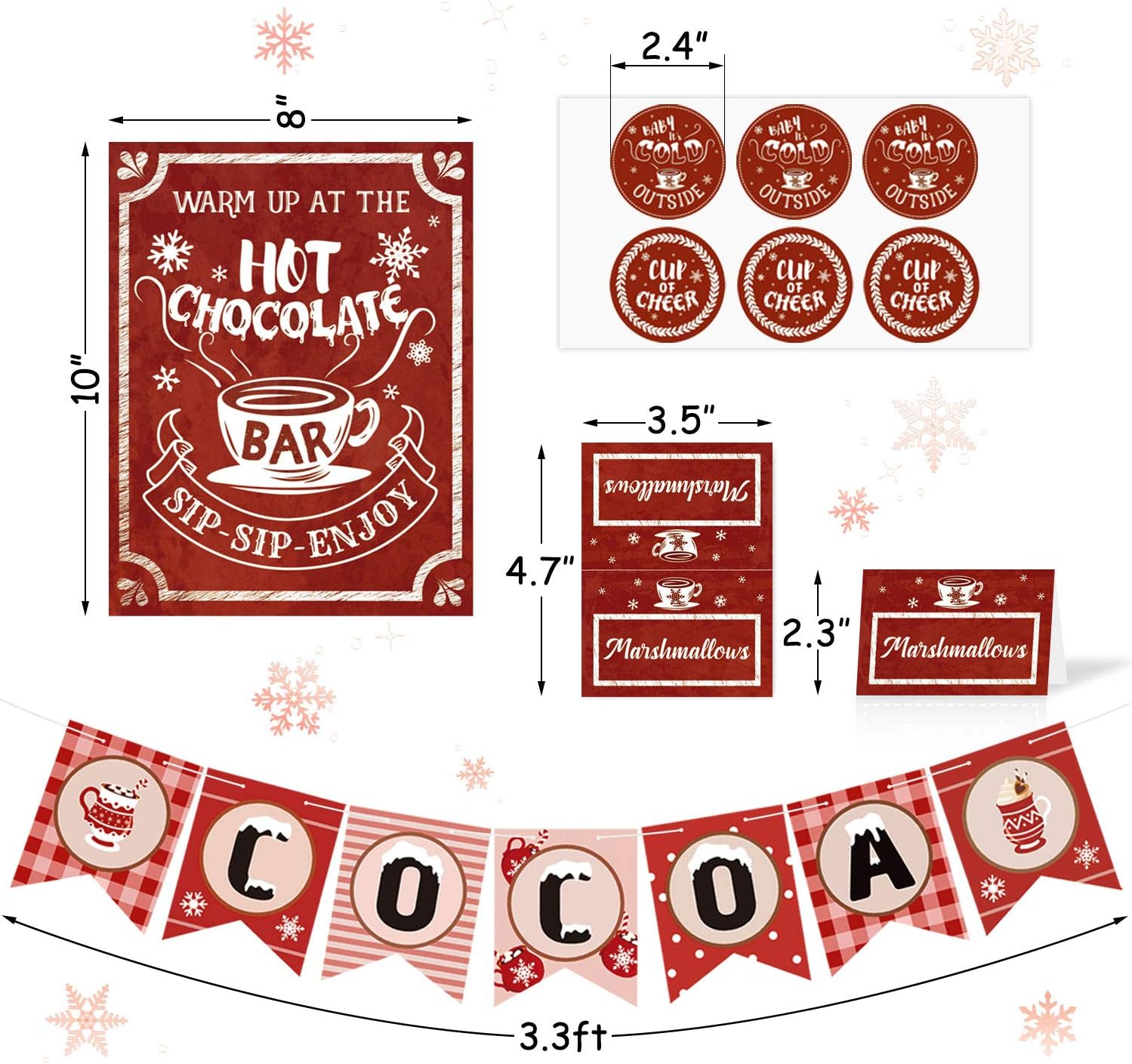 Kit de barra de cacao caliente, pancarta de chocolate caliente, letrero de barra de chocolate caliente, tarjetas de tienda, etiquetas de taza,