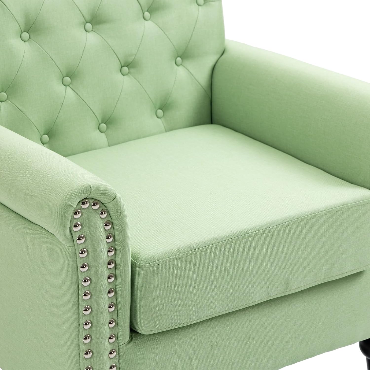 ARCLIS Silla de club, silla decorativa con botones para sala de estar, silla de lectura moderna de tela de lino de mediados de siglo, cómoda silla