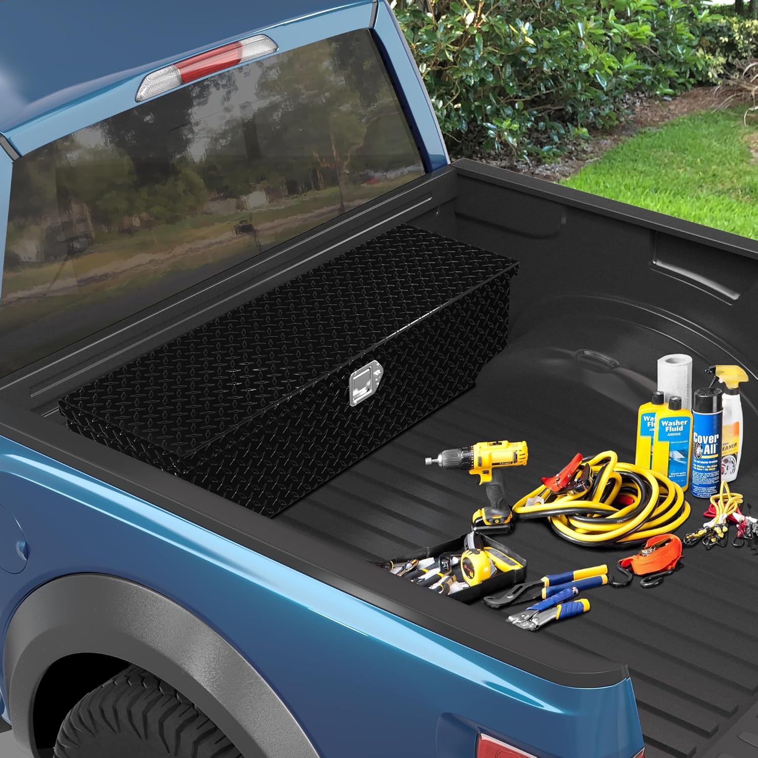YITAMOTOR Cajas de herramientas para caja de camión de 39 pulgadas, de aluminio resistente con estante deslizante, caja de herramientas de placa de