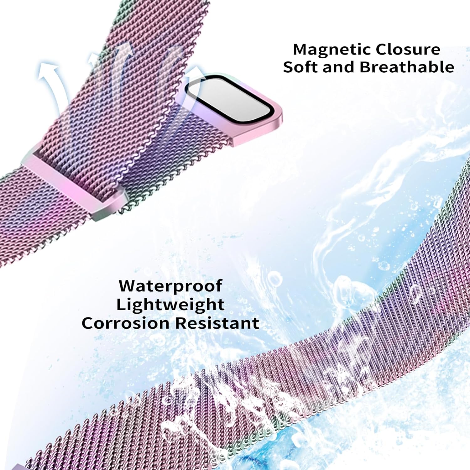 Correa magnética para mujer compatible con Apple Watch Band 1.496 in 1.575 in 1.614 in 1.654 in 1.732 in 1.772 in, correa de acero inoxidable